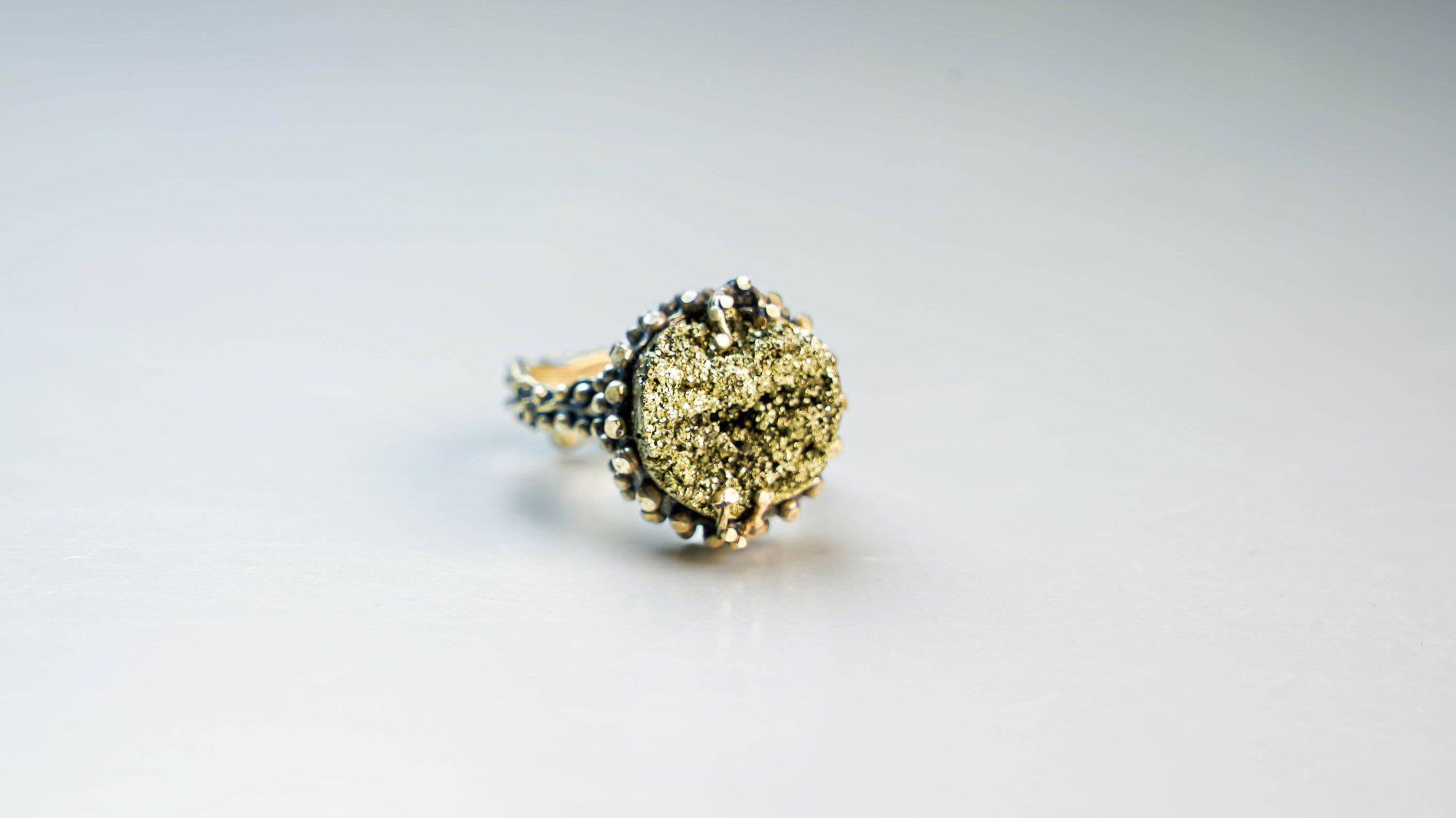 Natural handcrafted Pyrite sterling silver statement ring by AKRA