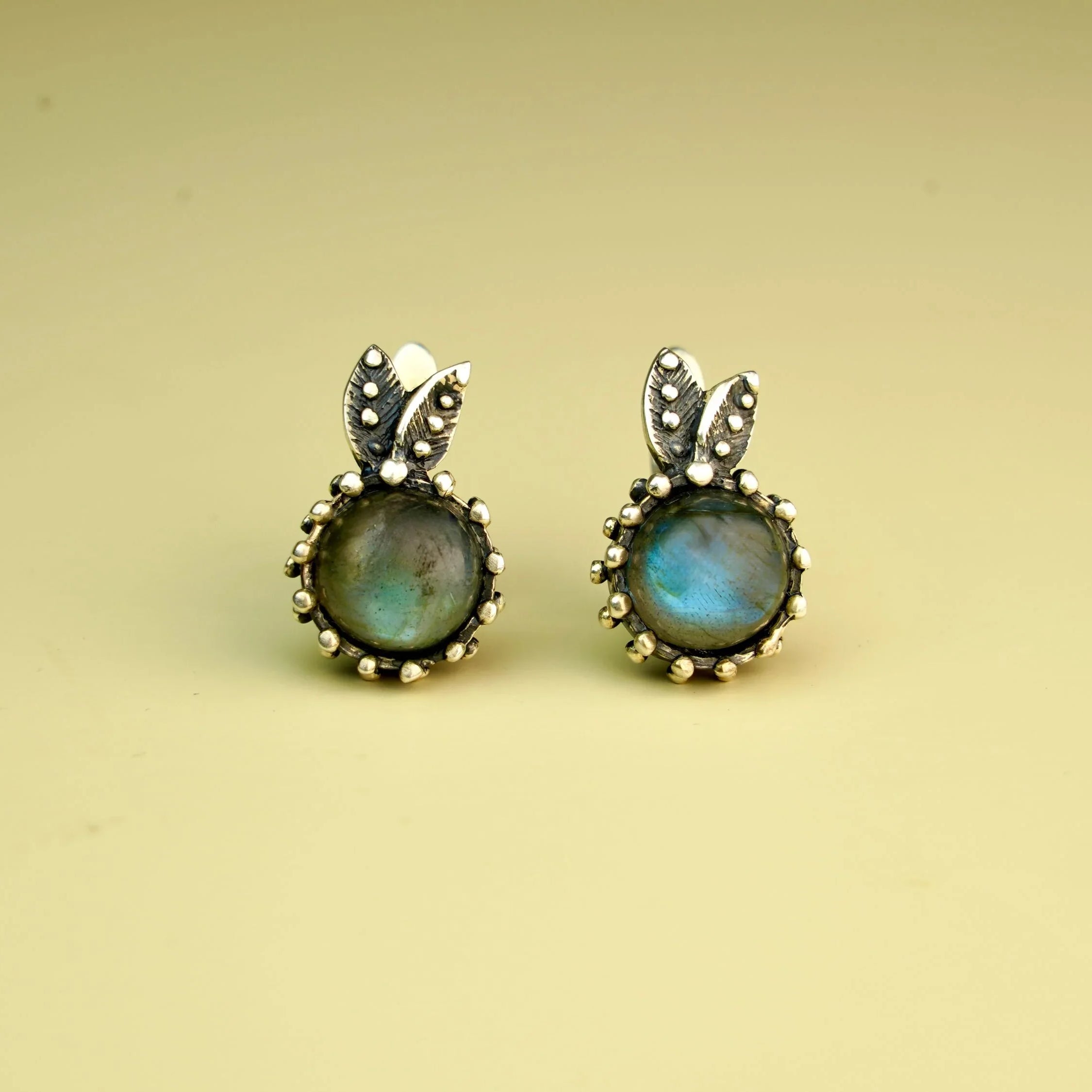 Labradorite leverback earrings blue flash sterling silver minimalist jewelry front view