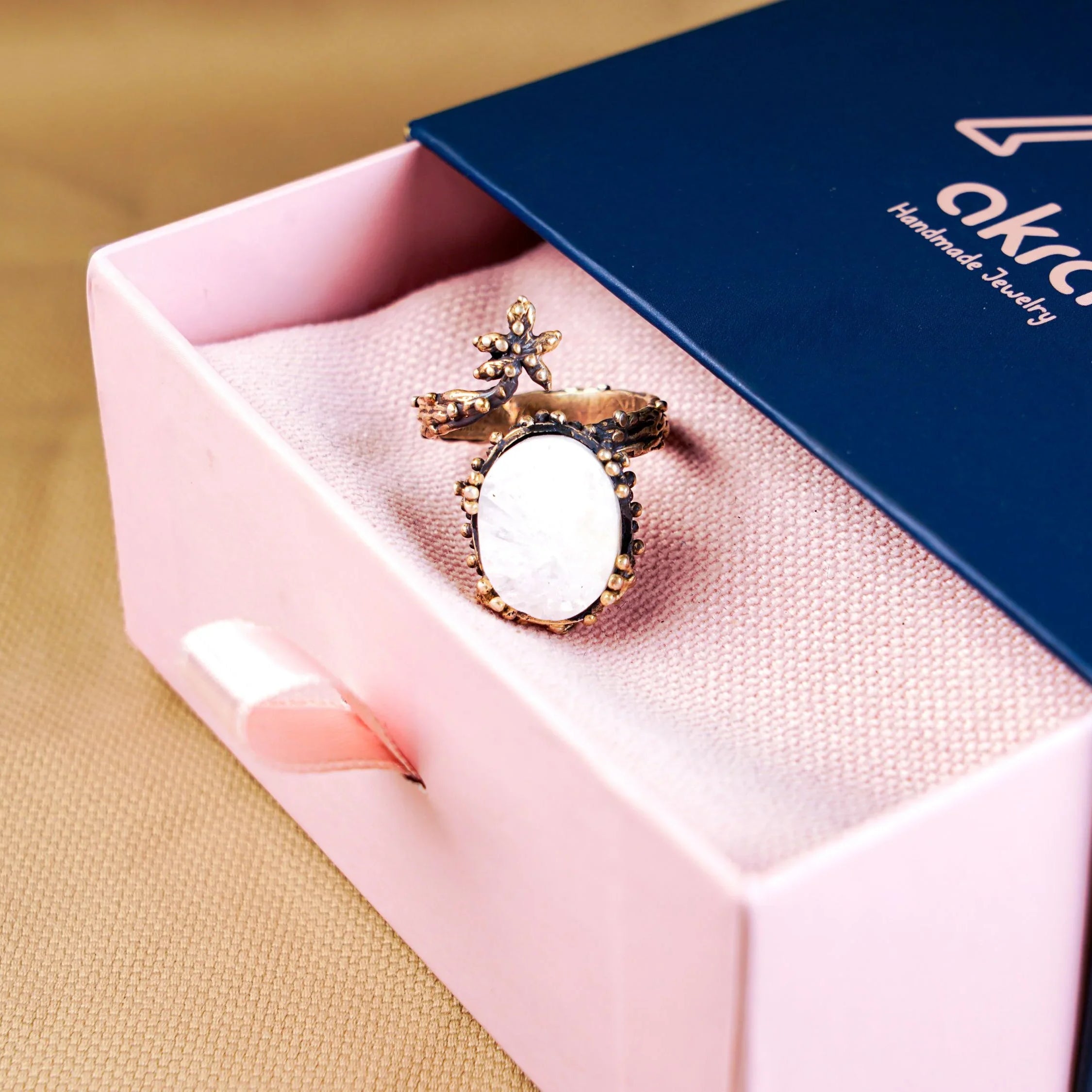 Moonstone ring gift box packaging ready for gifting jewelry