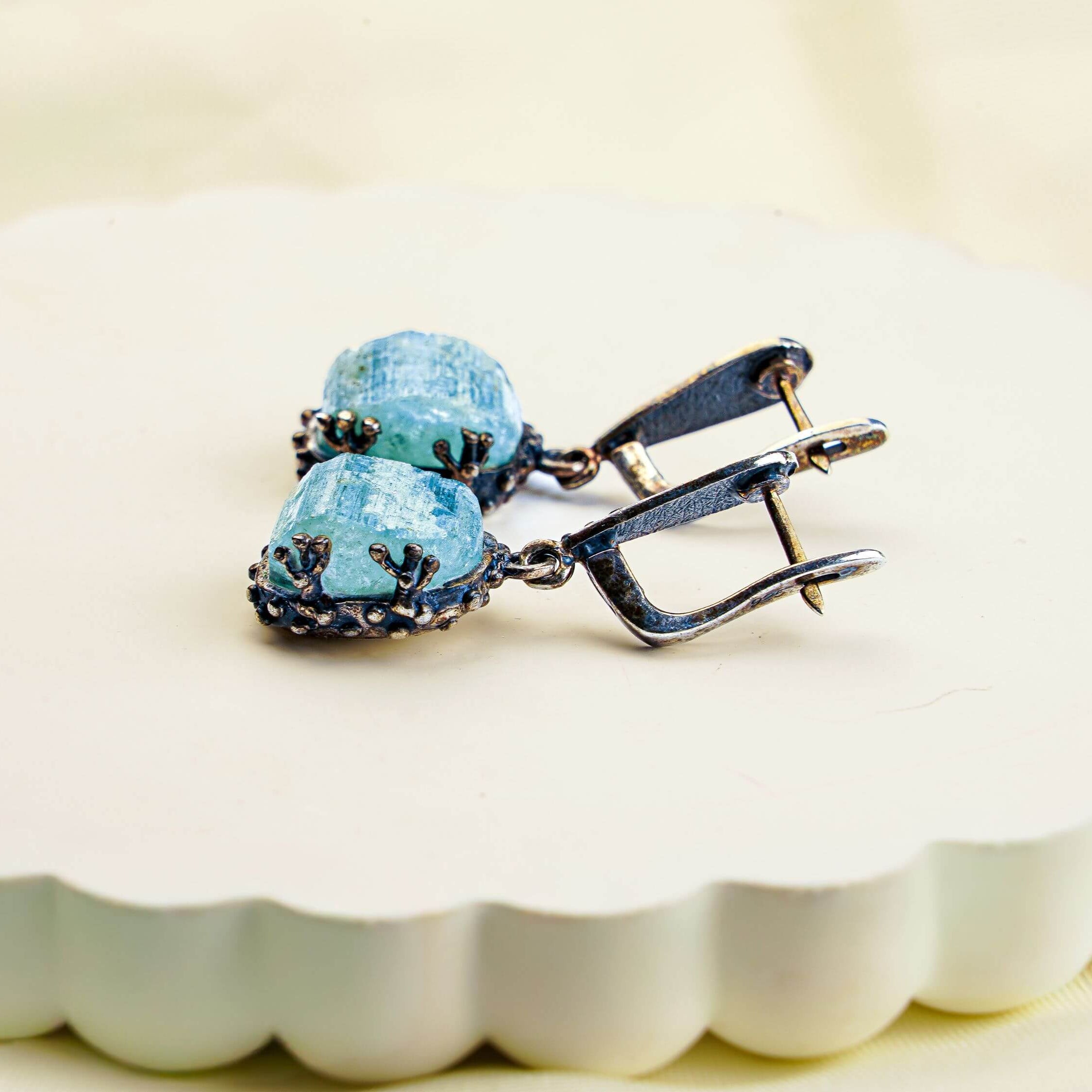 Aquamarine earrings aqua gemstone jewelry soft natural composition