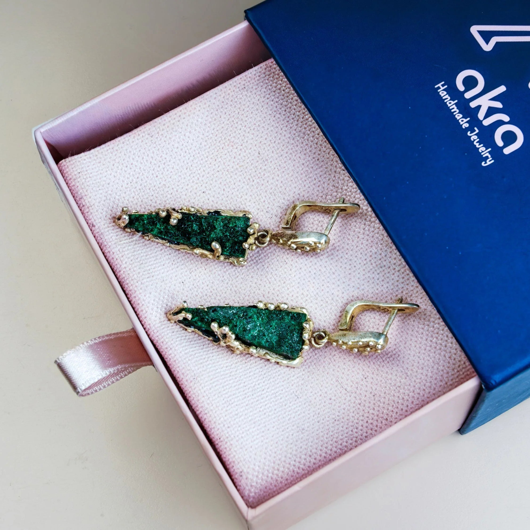 Malachite earrings gift box packaging ready for gifting jewelry