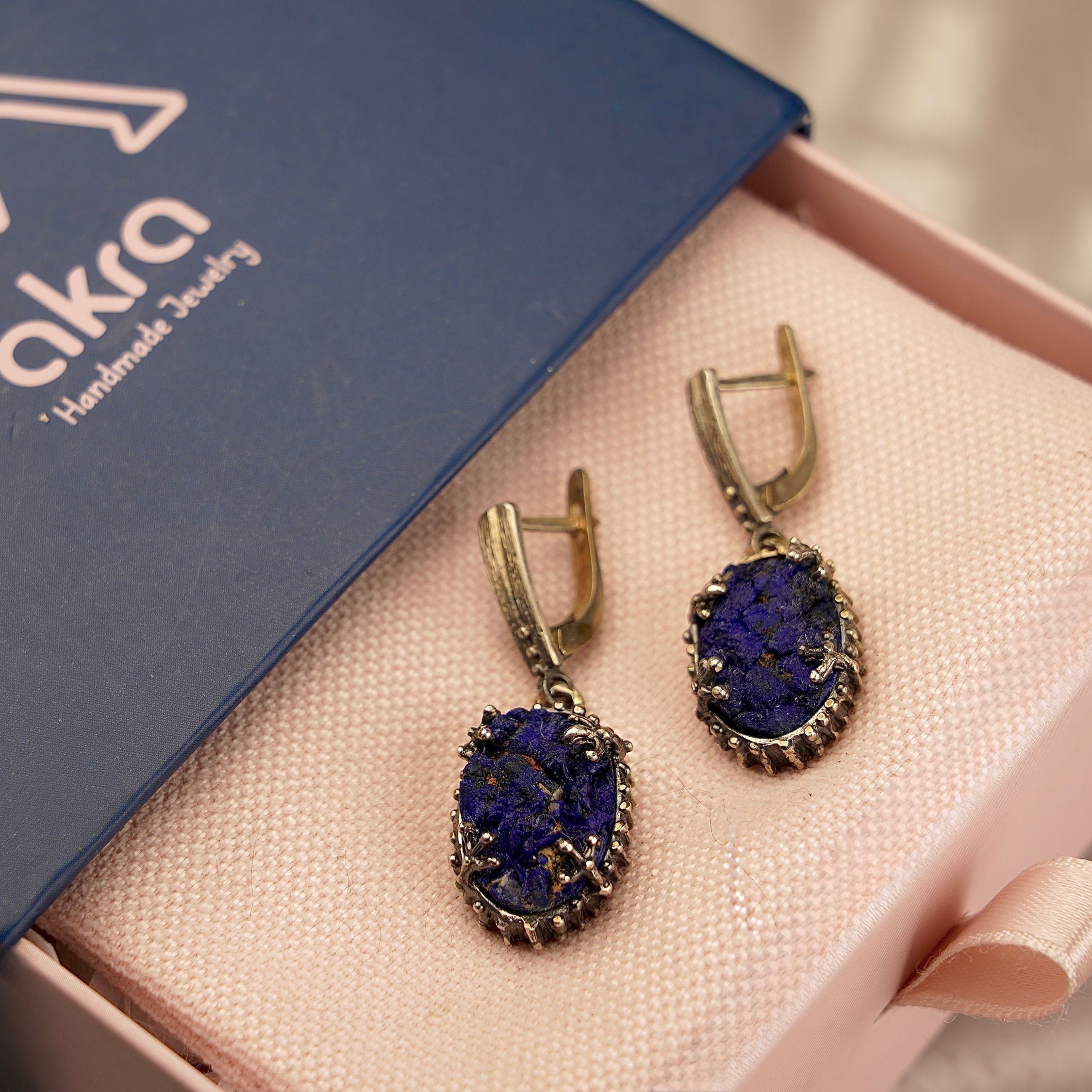Lapis lazuli earrings in gift box packaging premium jewelry ready for gift