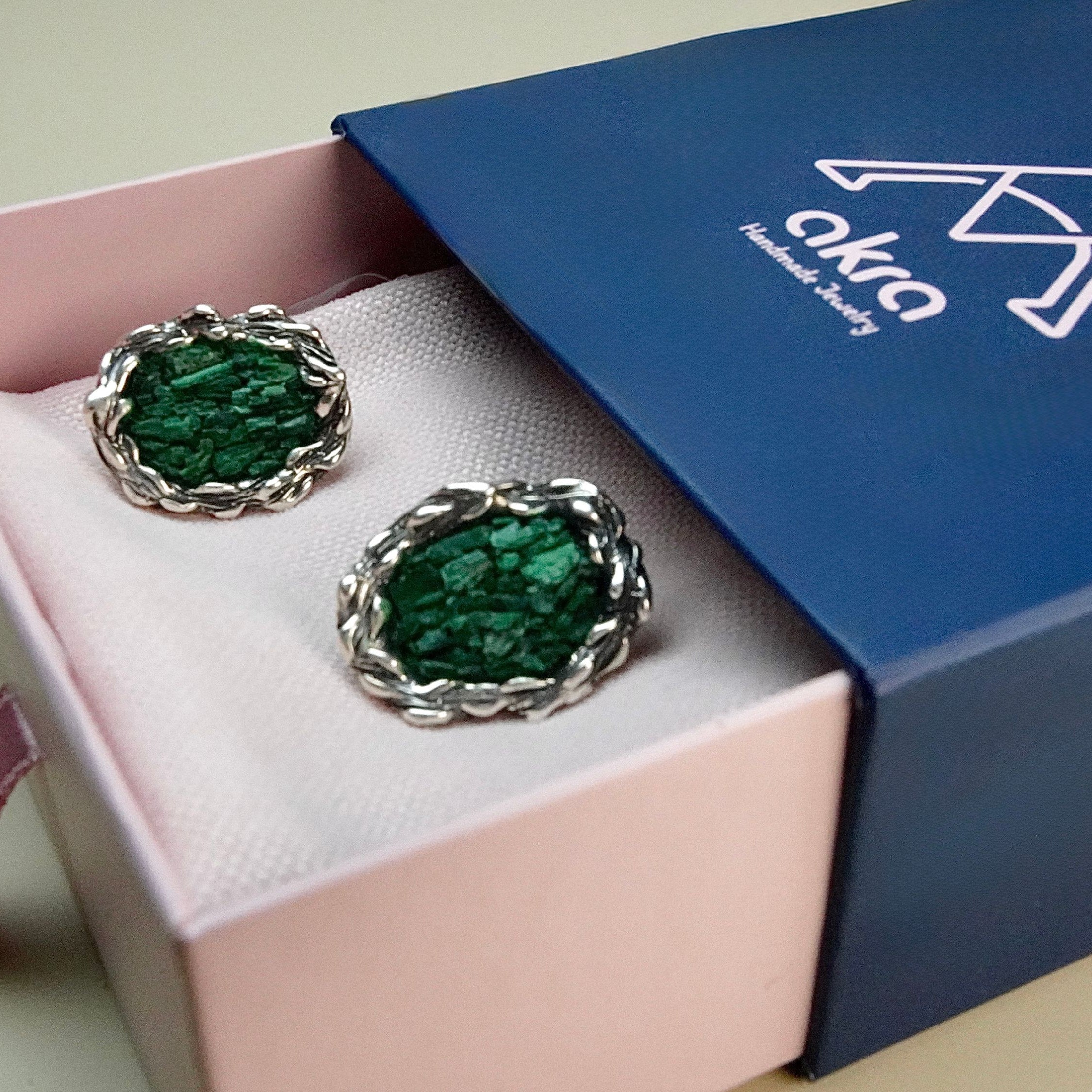 Malachite earrings in gift box packaging premium jewelry ready for gift