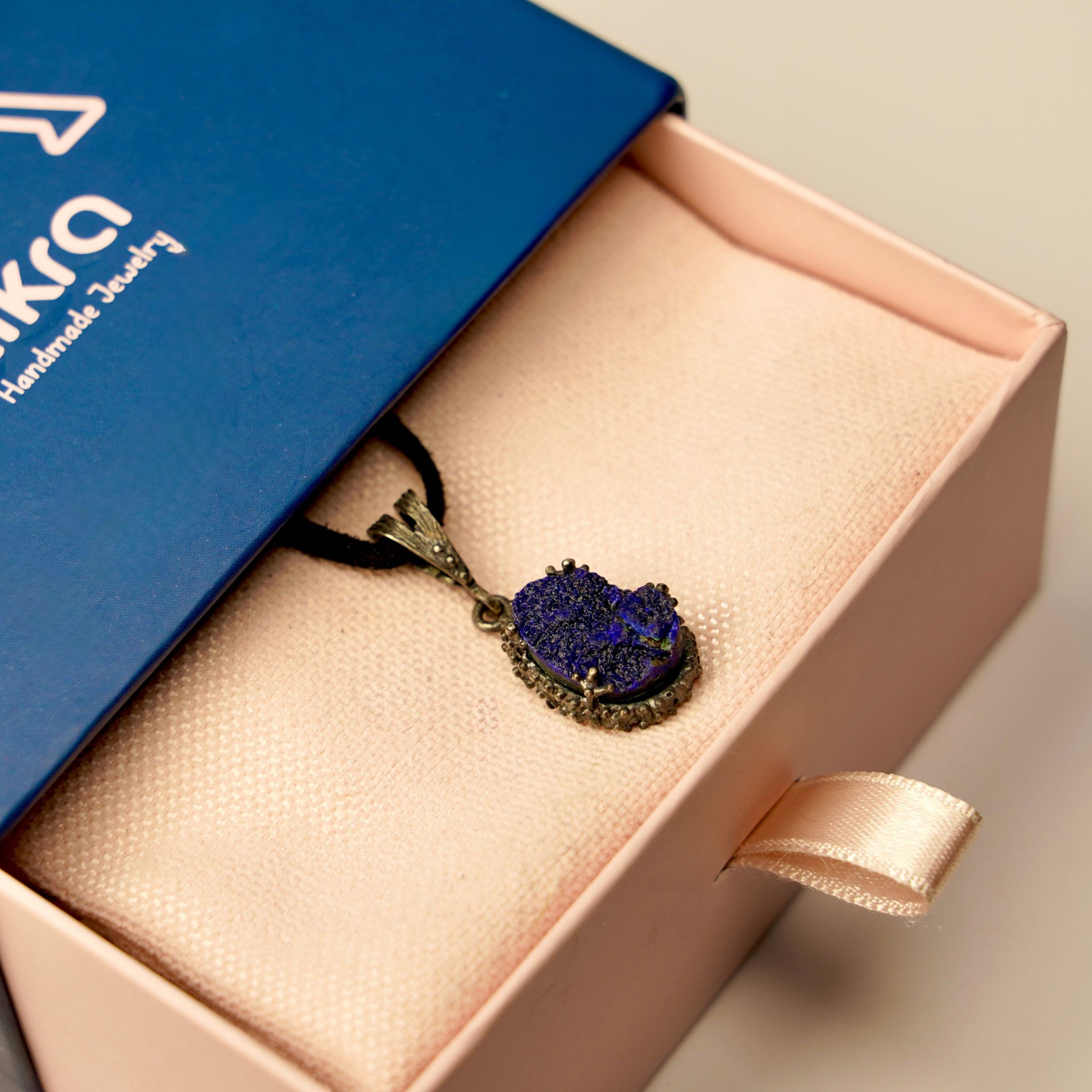 lapis lazuli pendant in gift box, jewelry packaging ready for gift