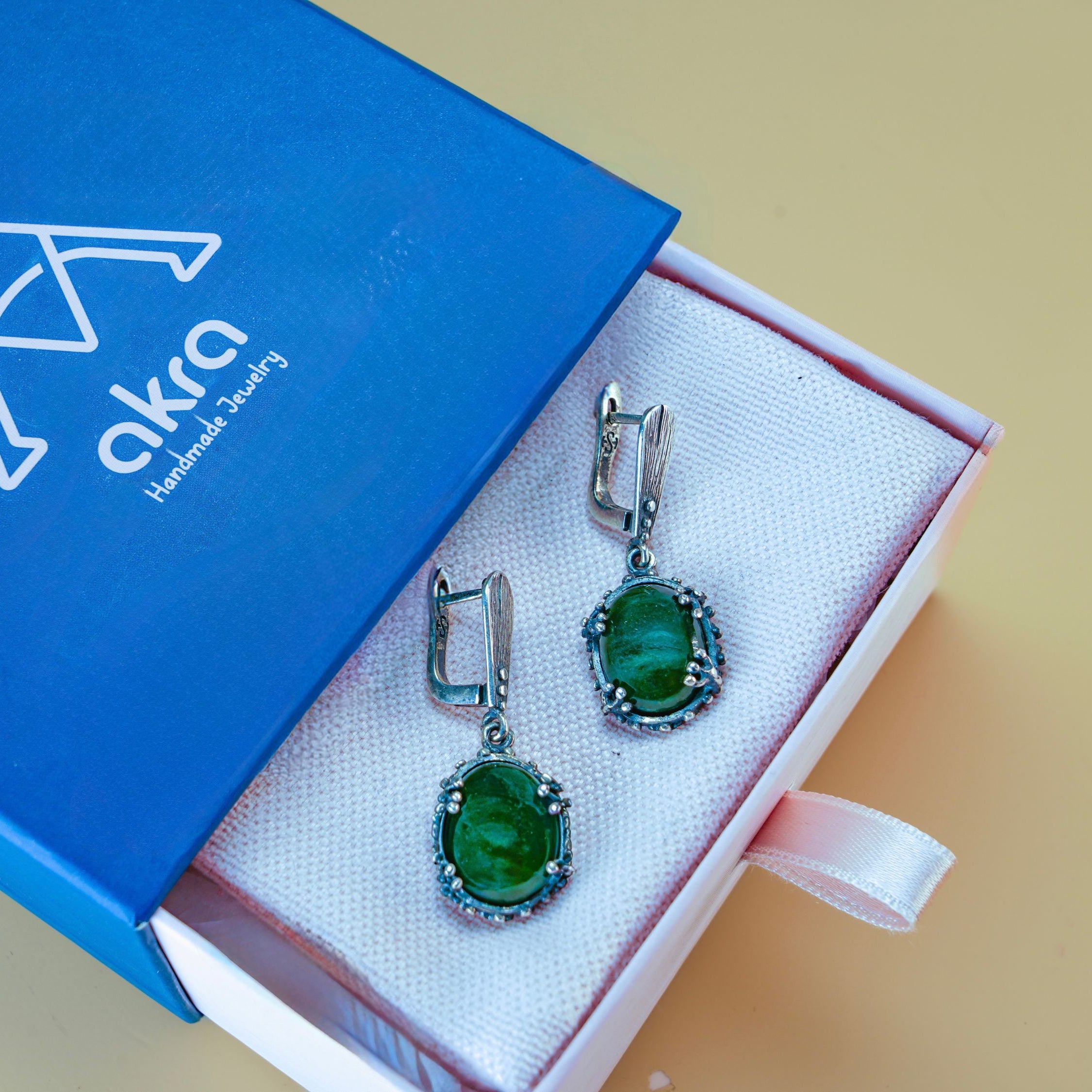 Jade earrings in gift box packaging premium jewelry ready for gift