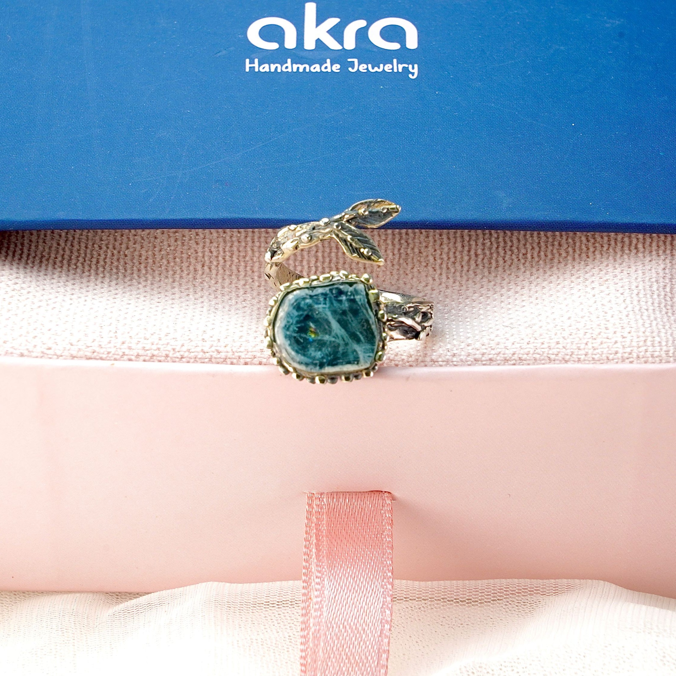 Aquamarine adjustable ring in gift box packaging premium jewelry ready for gift
