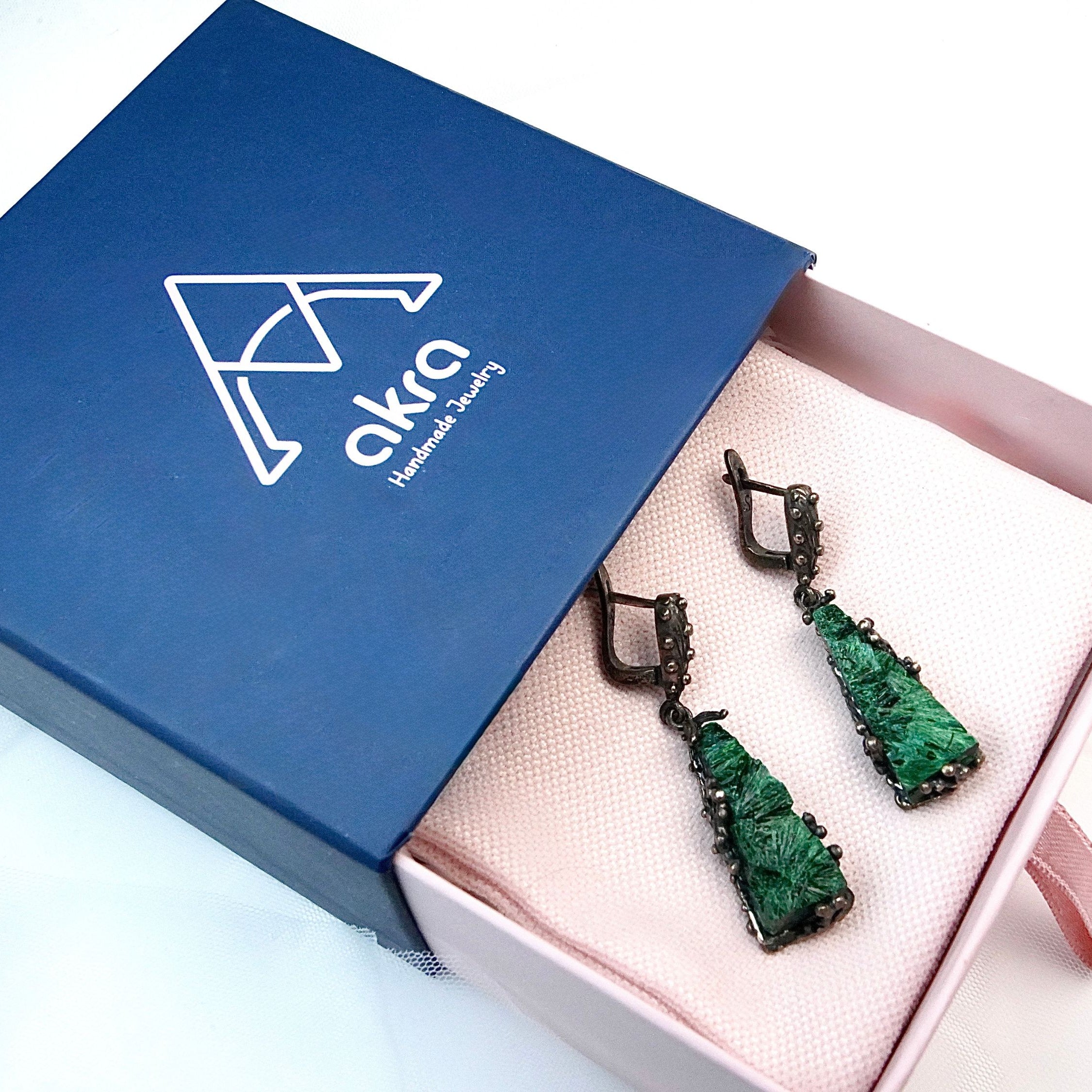 malachite earrings gift ready packaging akra jewelry box