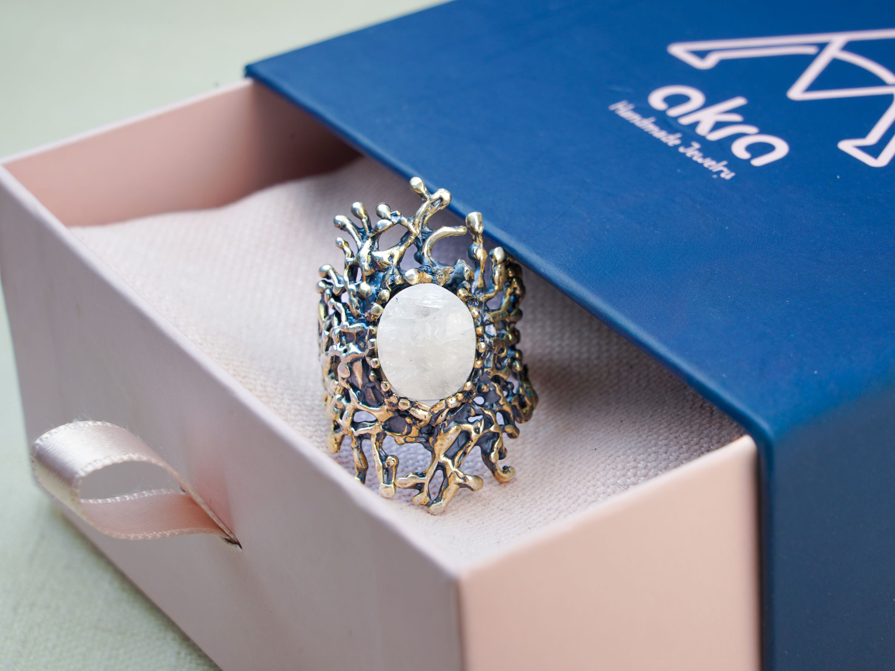 Moonstone ring gift box packaging ready for gifting jewelry