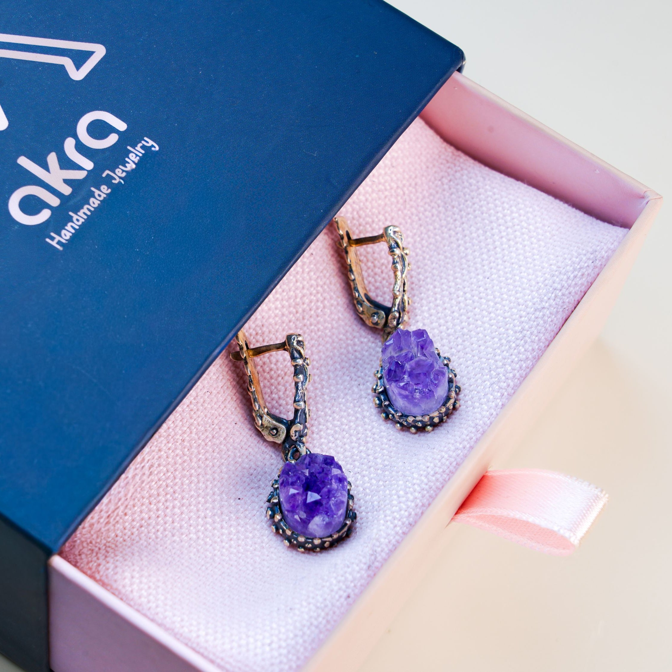 amethyst earrings gift box packaging purple gemstone jewelry gift for her