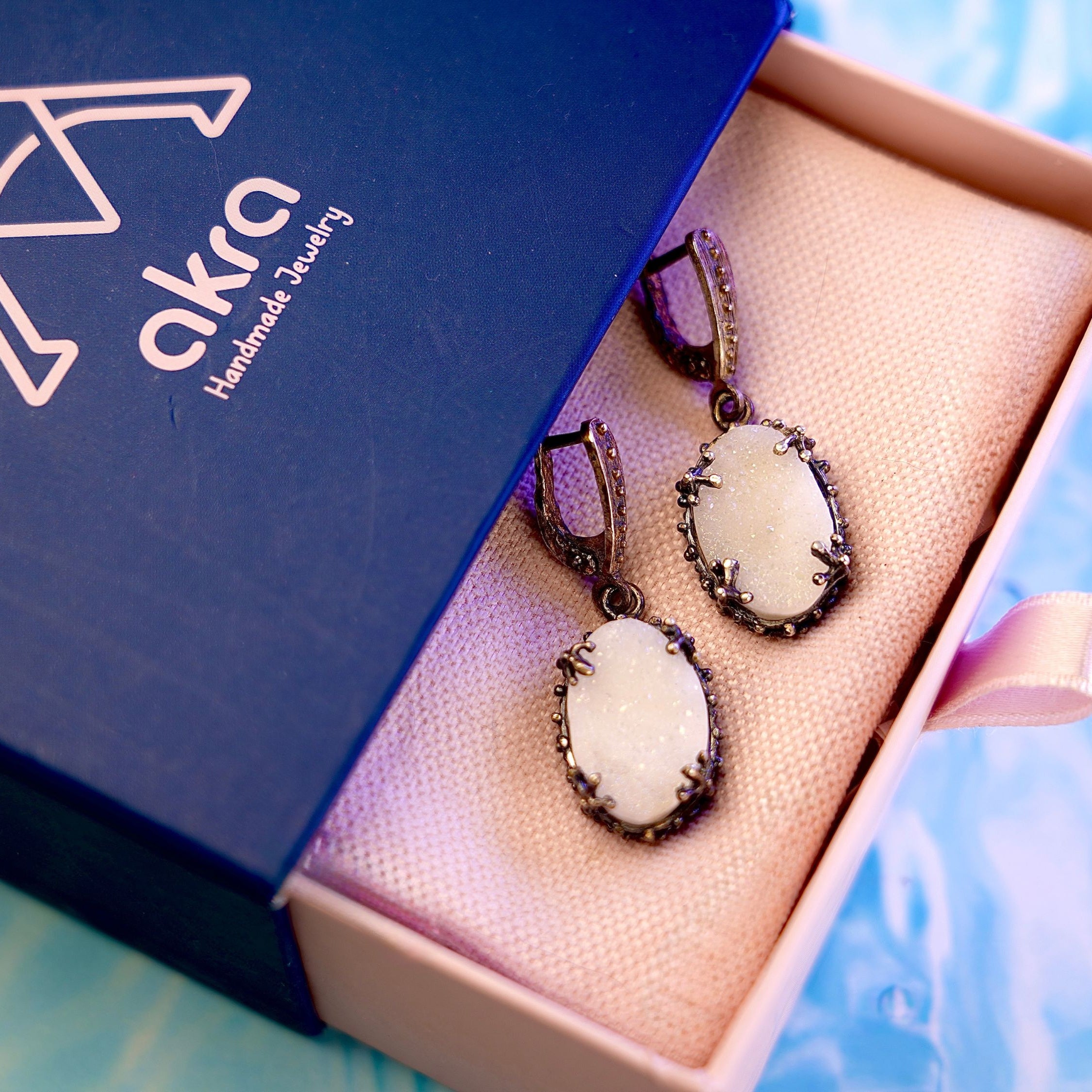 Moonstone drop earrings in gift box packaging premium jewelry ready for gift