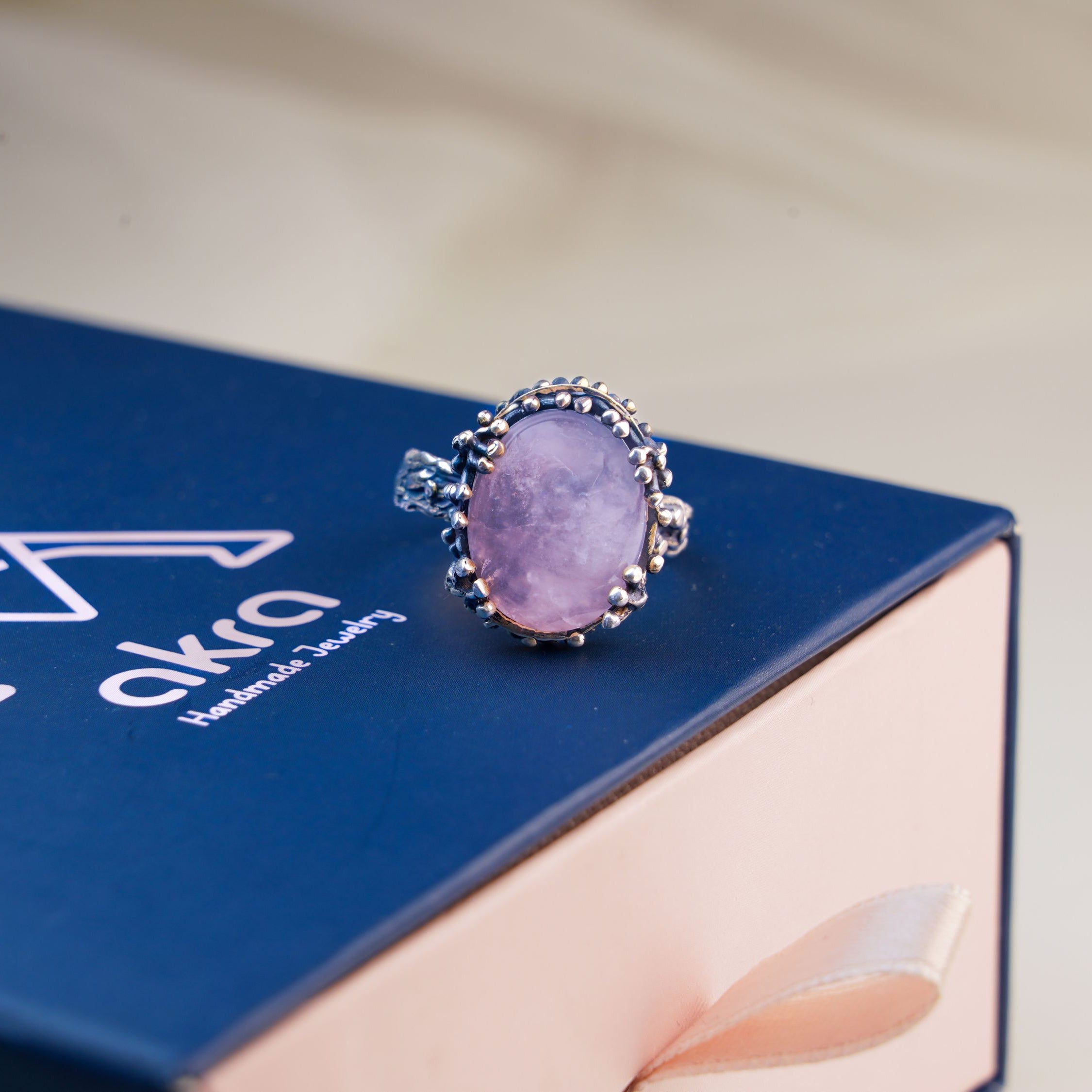 rose quartz ring gift box packaging pink gemstone ring gift for her