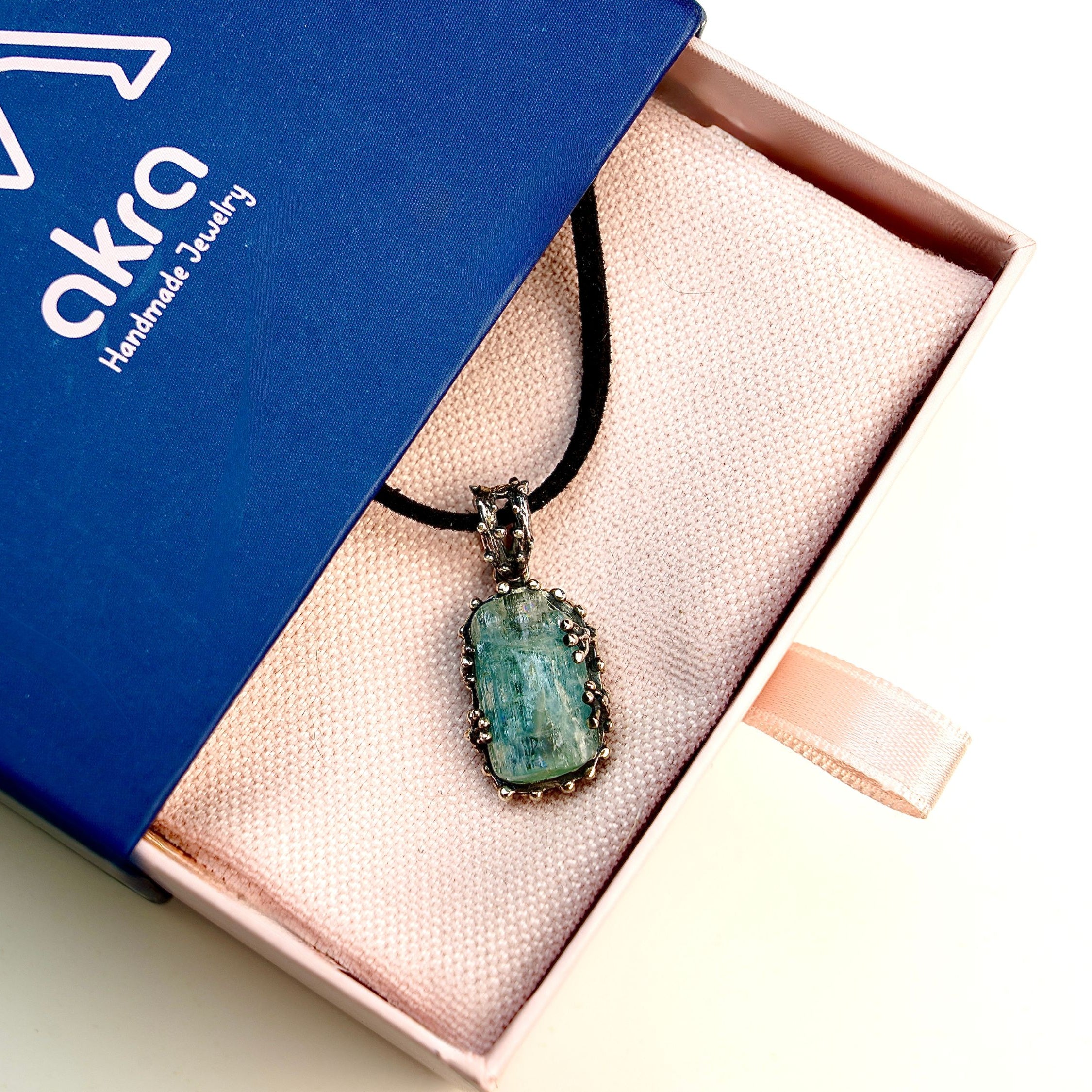 Aquamarine necklace in gift box packaging premium jewelry ready for gift