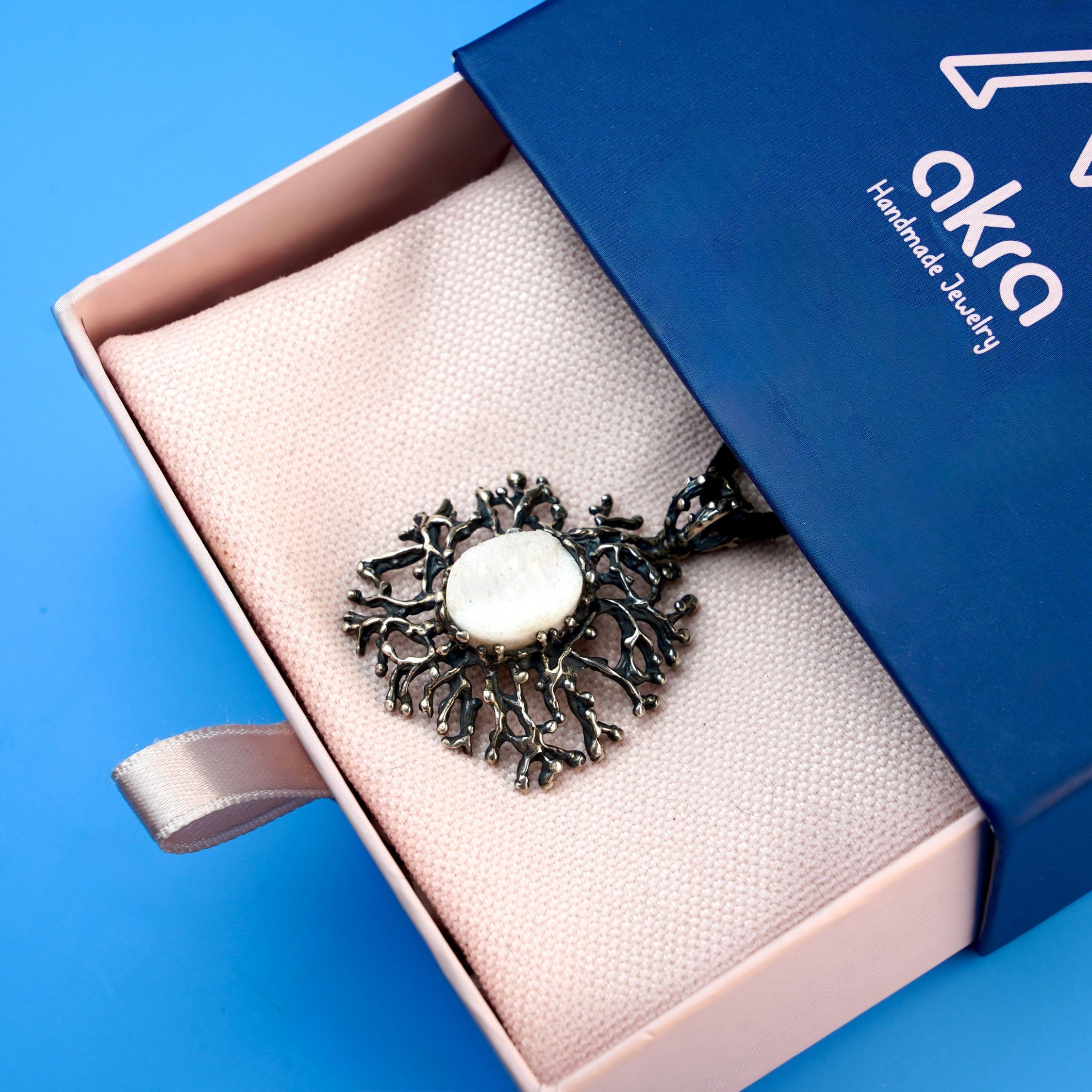 moonstone statement necklace in gift box, premium jewelry packaging