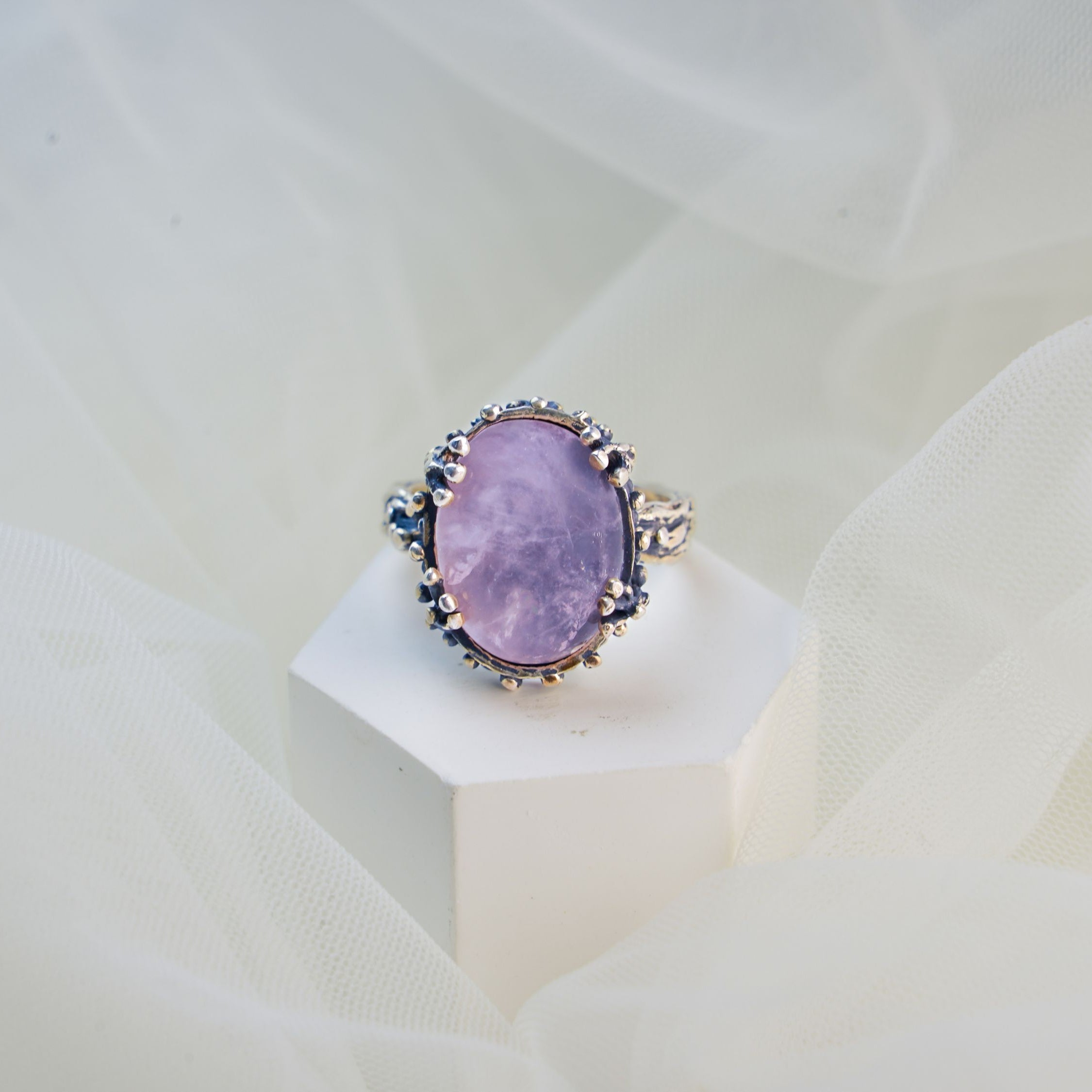 rose quartz ring pink gemstone sterling silver elegant statement ring