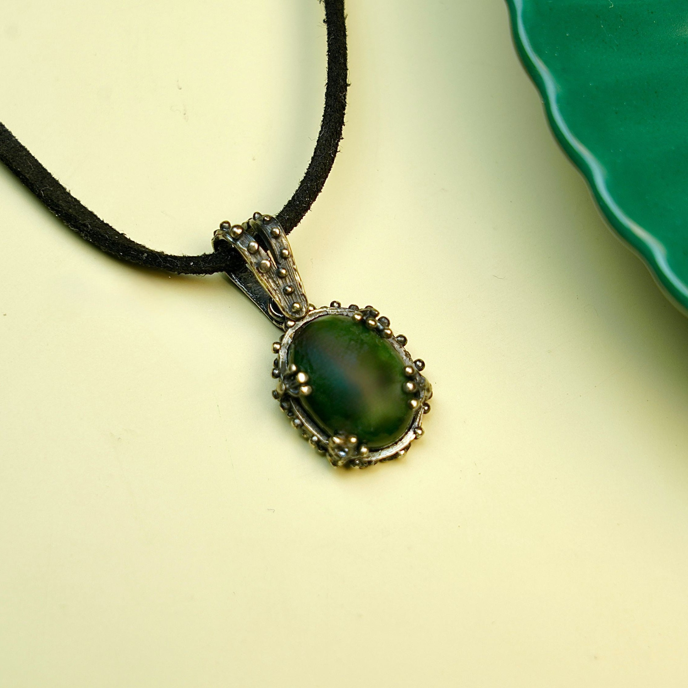 jade necklace green gemstone sterling silver pendant minimalist jewelry
