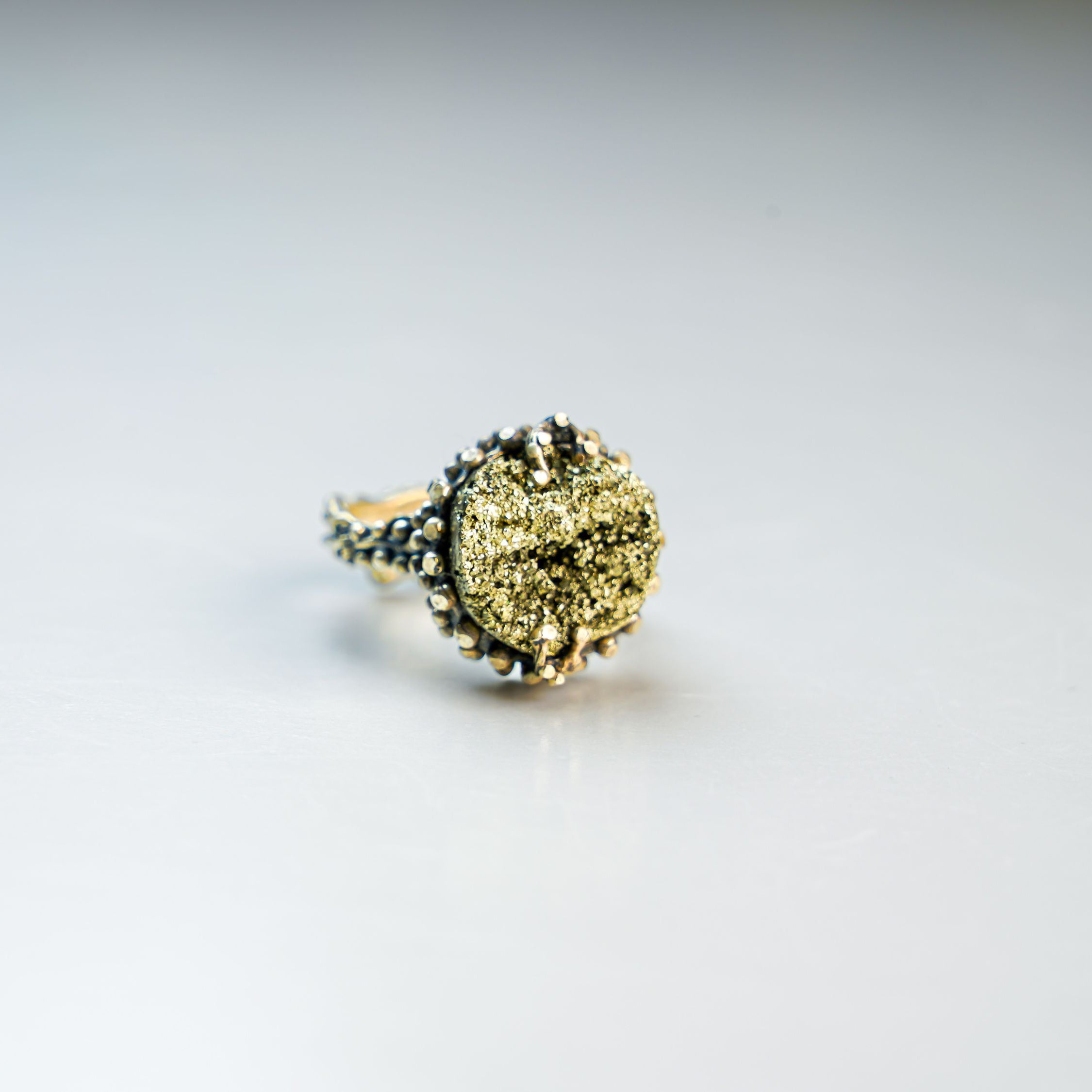 Pyrite ring raw gold stone sterling silver statement ring metallic gemstone jewelry