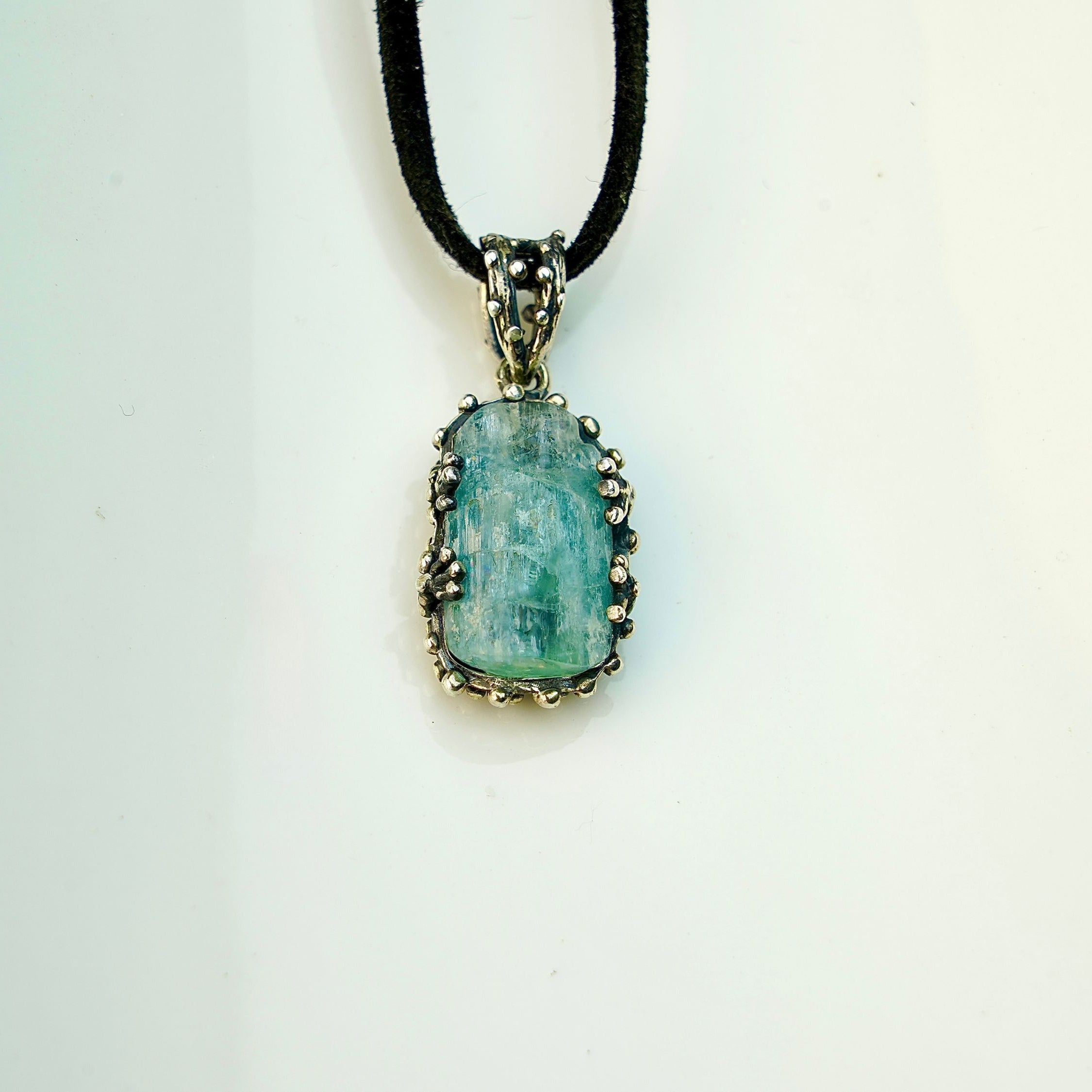 Aquamarine necklace raw blue crystal pendant sterling silver necklace