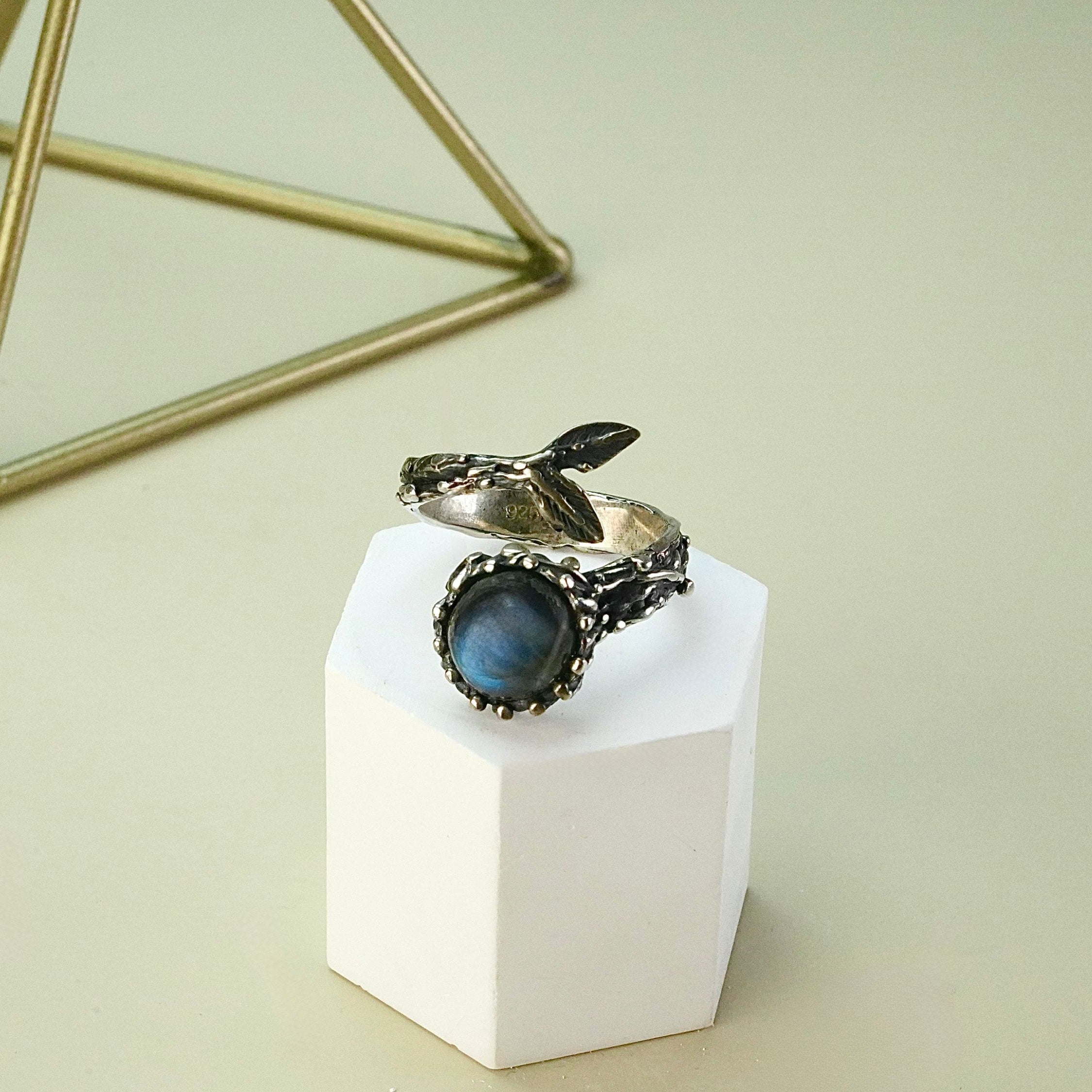 Labradorite ring blue stone sterling silver statement ring adjustable band