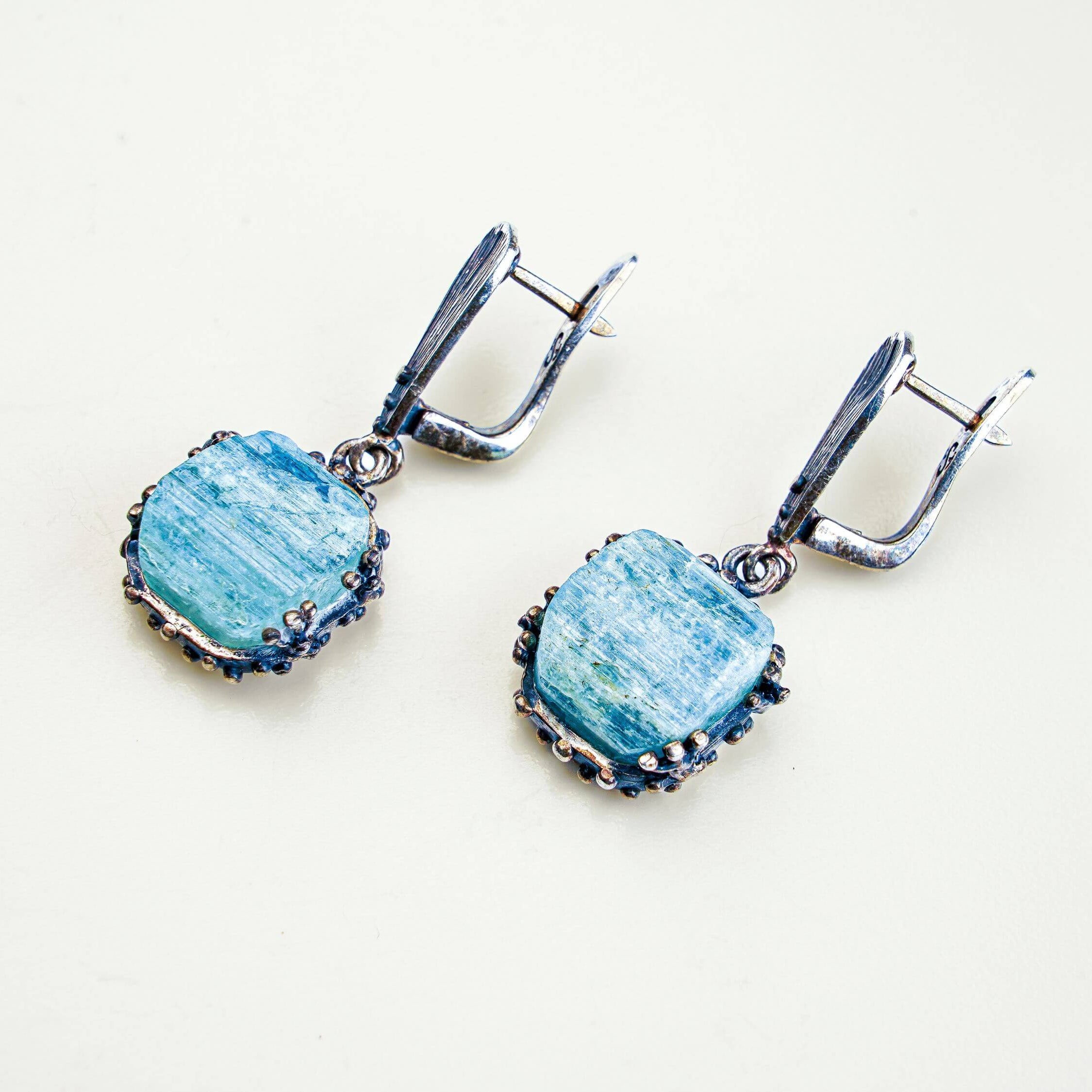 Aquamarine earrings raw aqua crystal silver drop earrings clean hero image