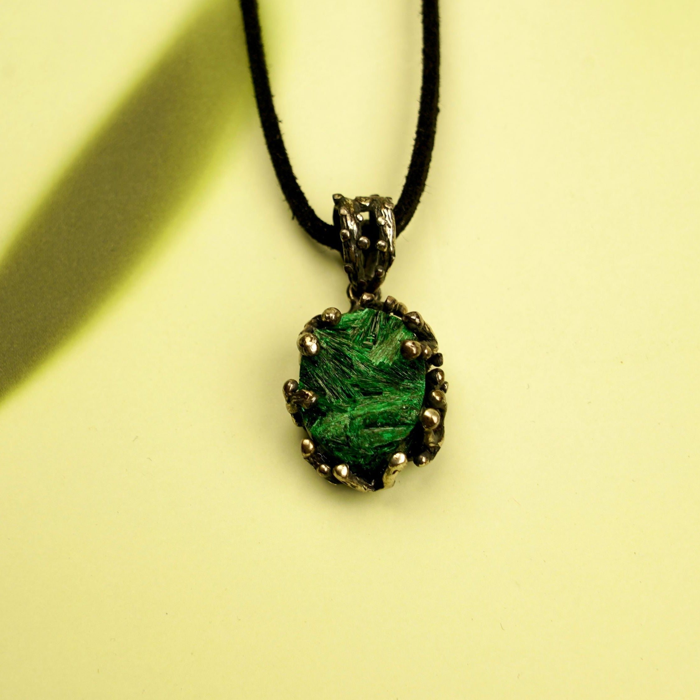 malachite necklace green gemstone statement pendant sterling silver