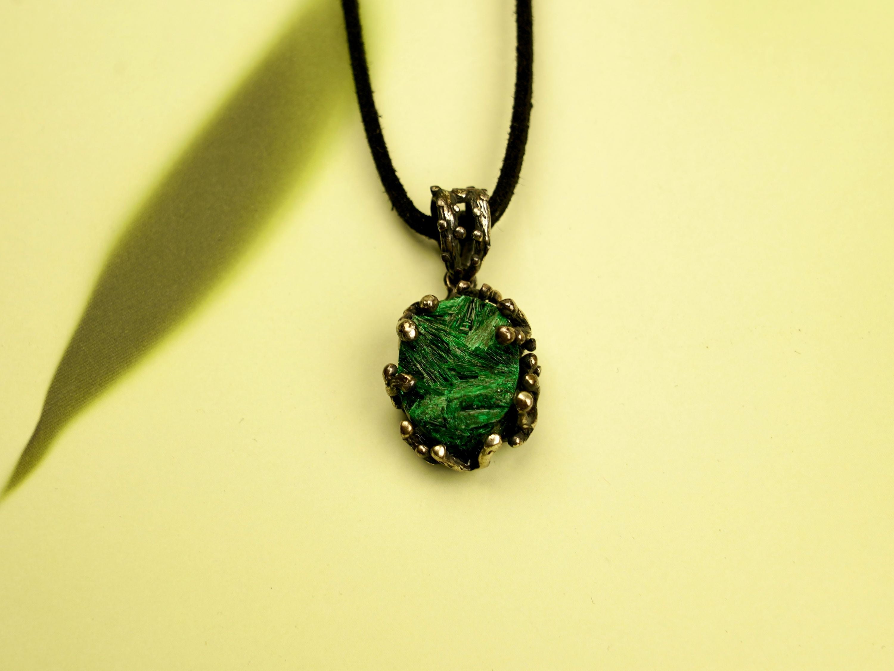 malachite necklace green gemstone statement pendant sterling silver