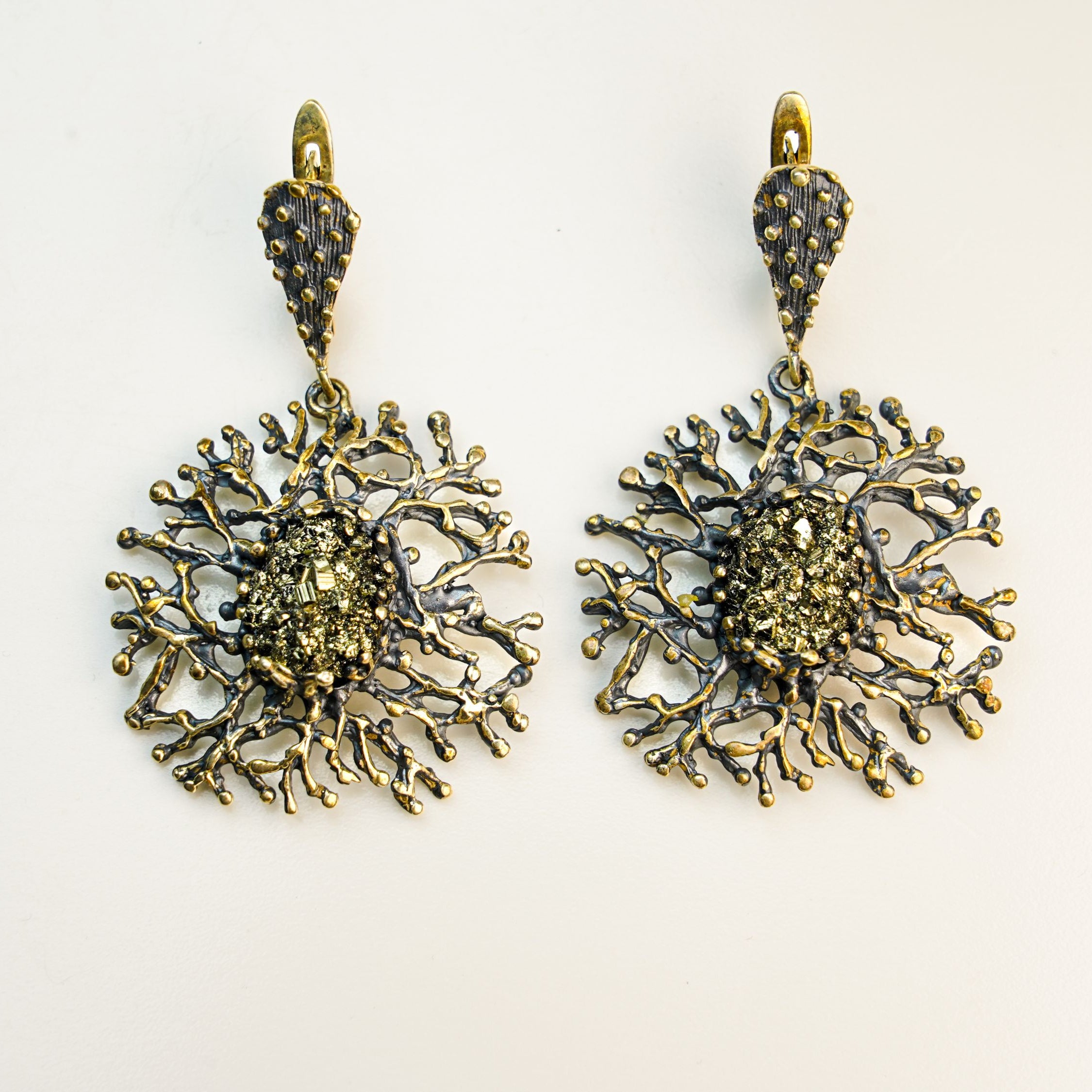 pyrite earrings raw gold stone sterling silver statement earrings