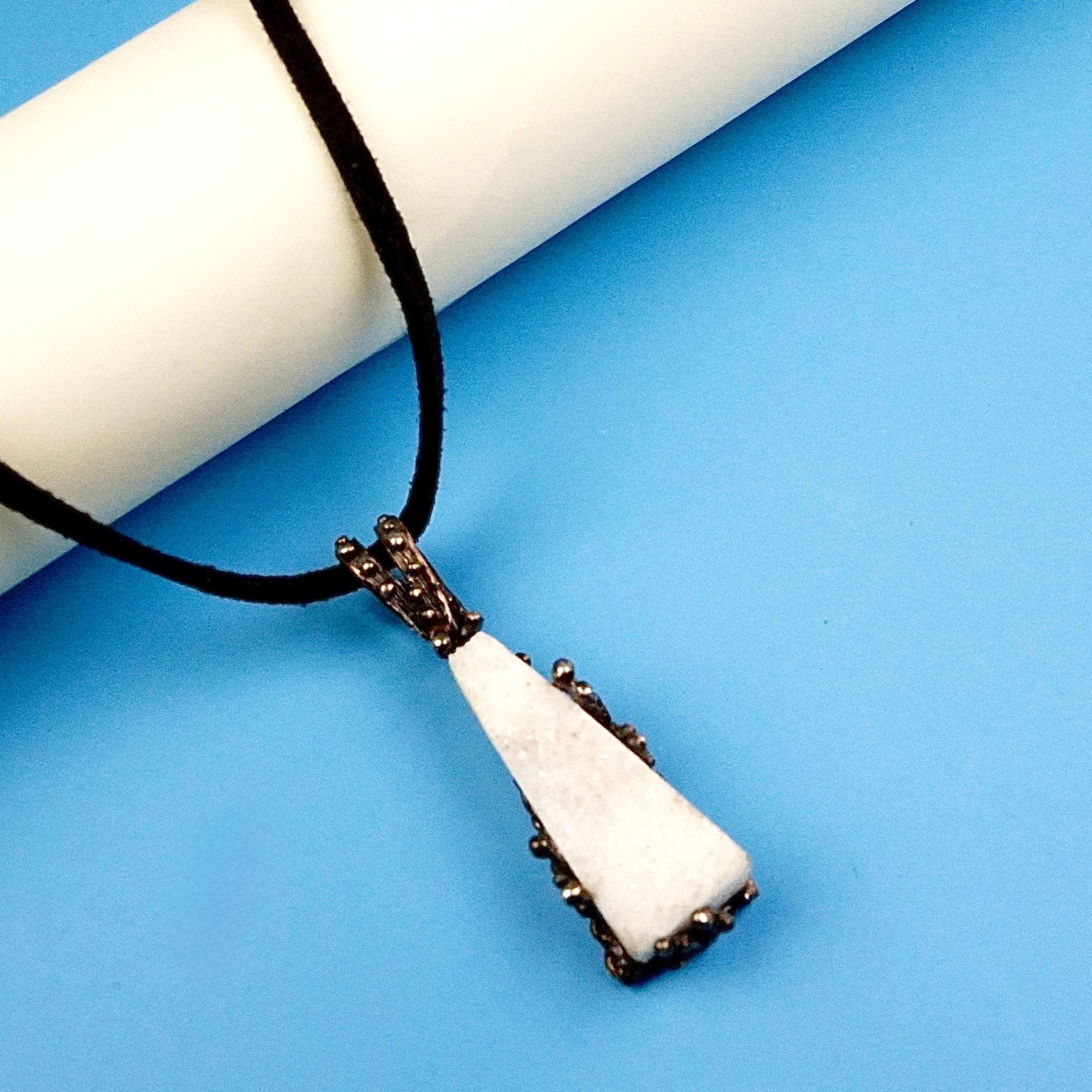 Moonstone necklace raw white crystal pendant sterling silver necklace