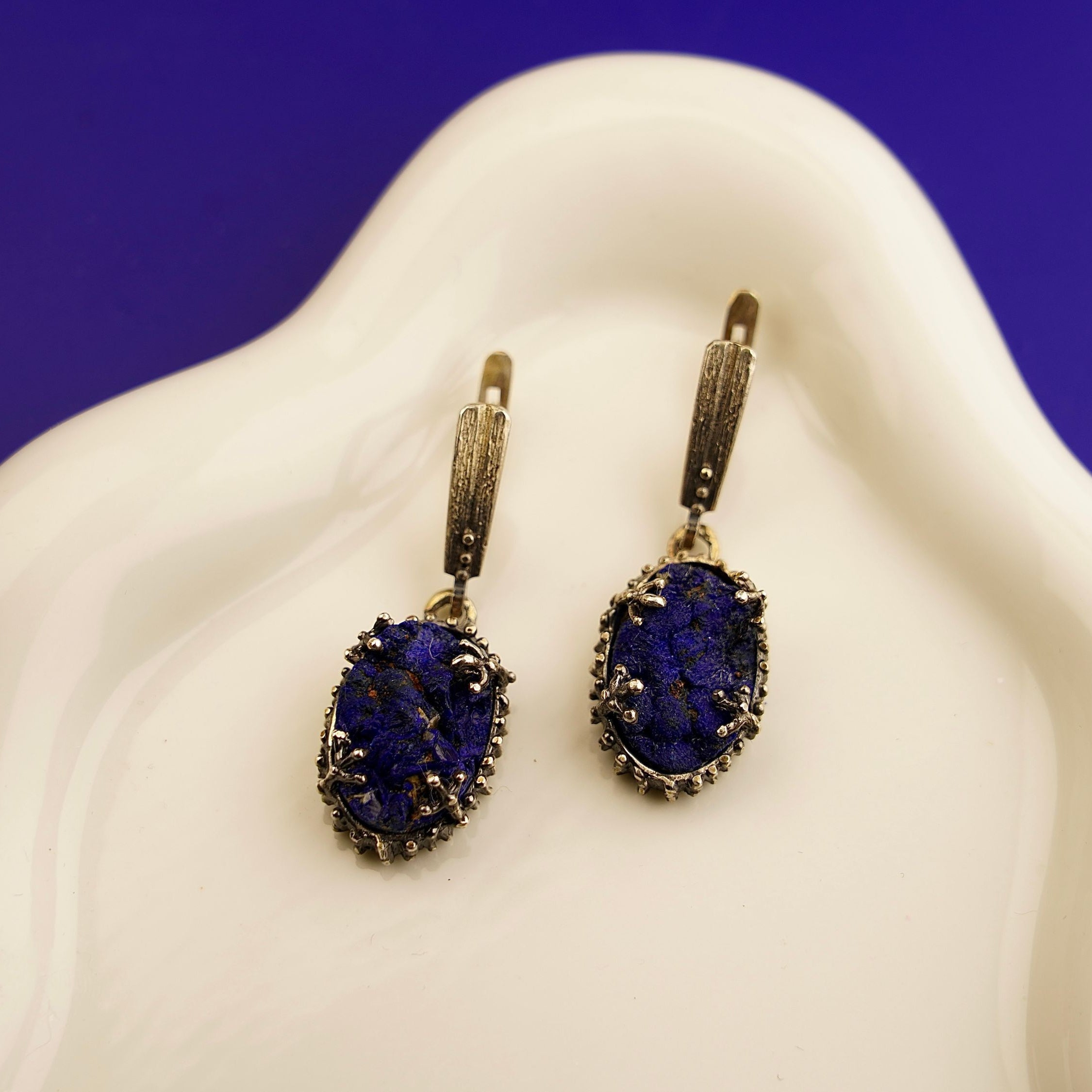 Lapis lazuli earrings deep blue gemstone silver drop earrings clean hero image