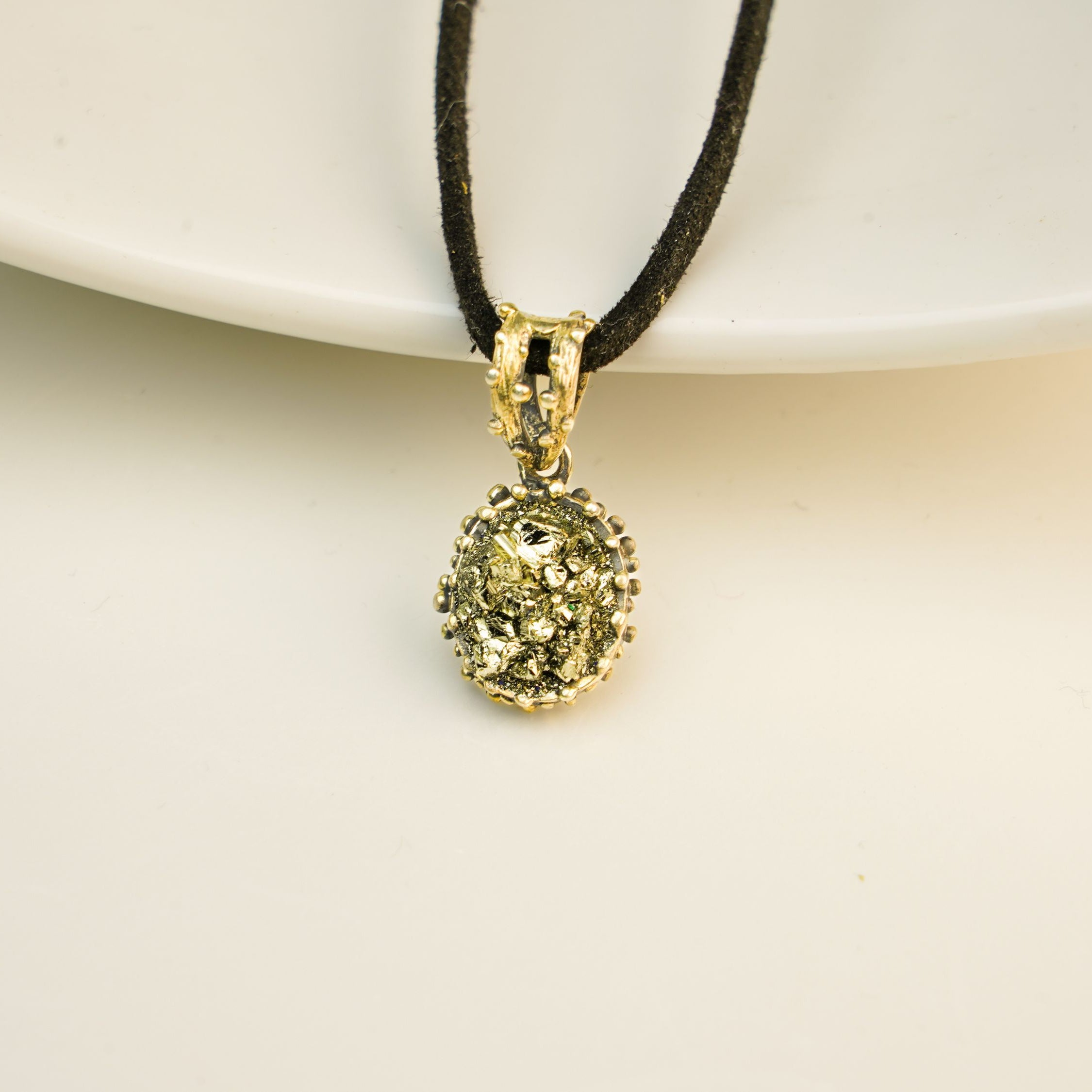 pyrite necklace gold crystal pendant sterling silver elegant jewelry