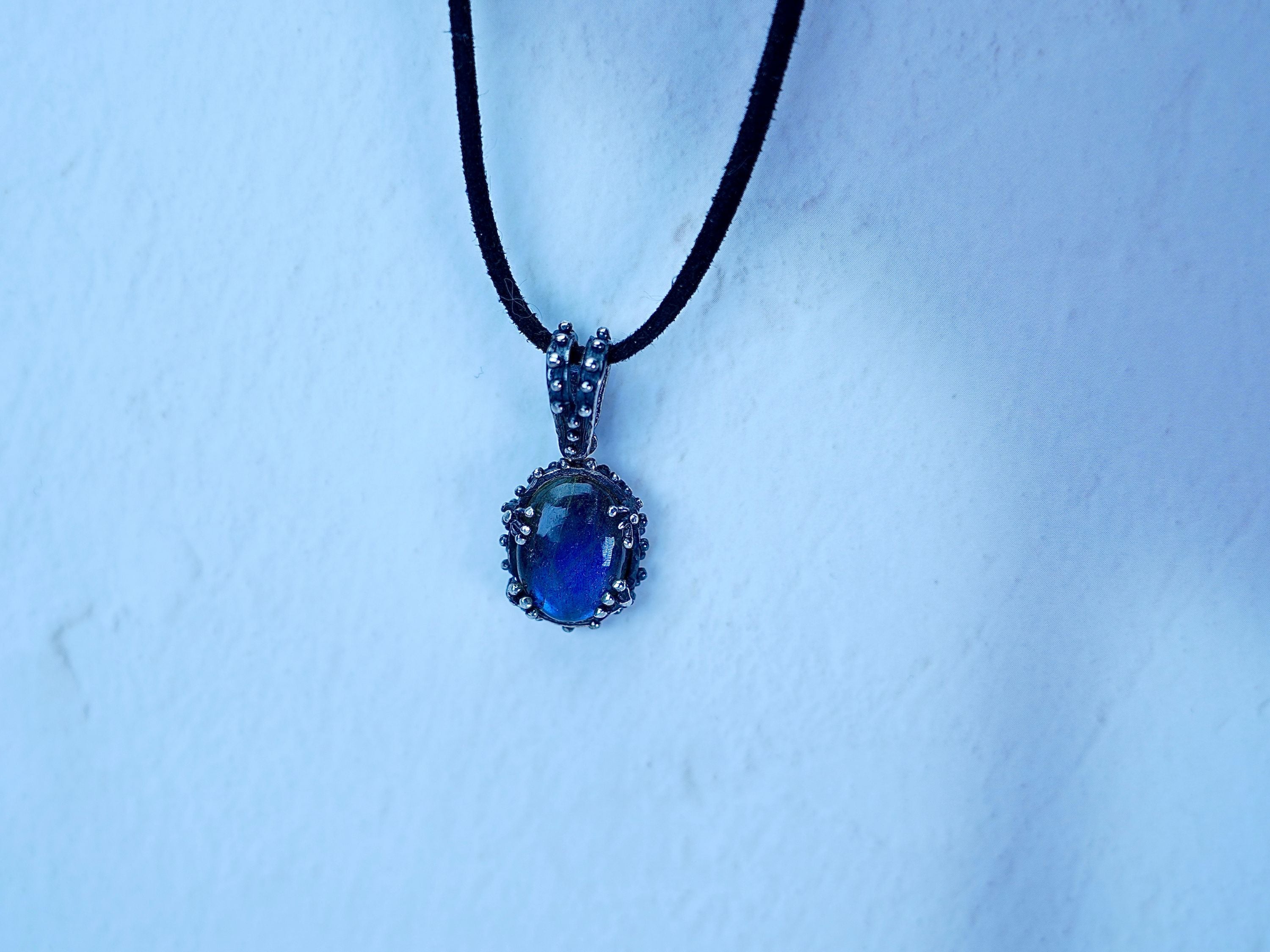 Labradorite necklace blue flash pendant sterling silver jewelry