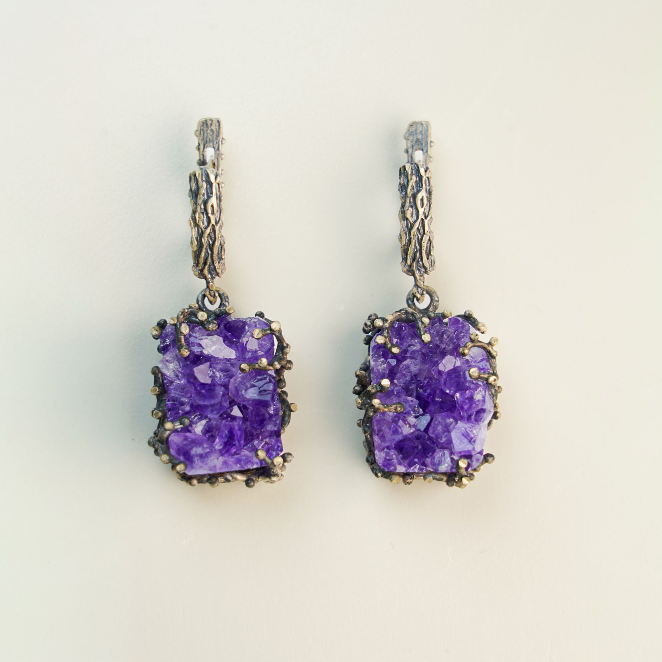 amethyst drop earrings purple crystal gemstone sterling silver dangle earrings