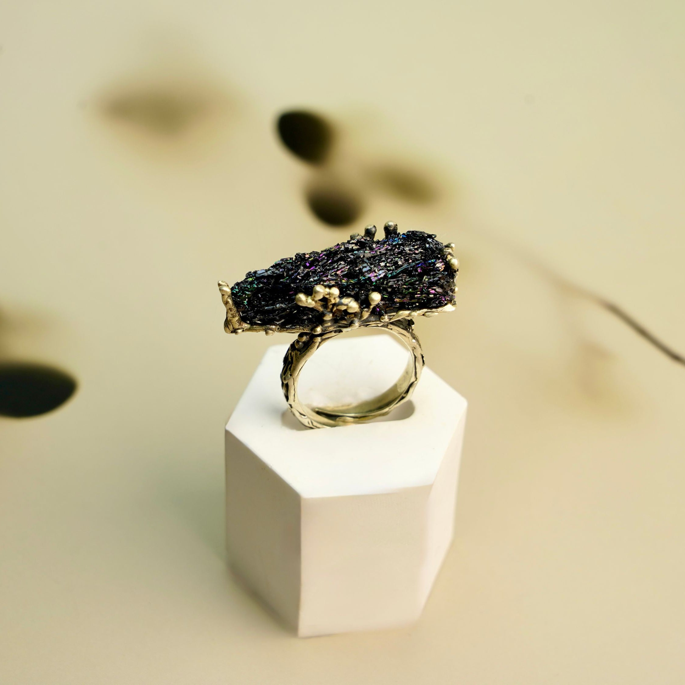 tourmaline ring raw black gemstone sterling silver statement ring