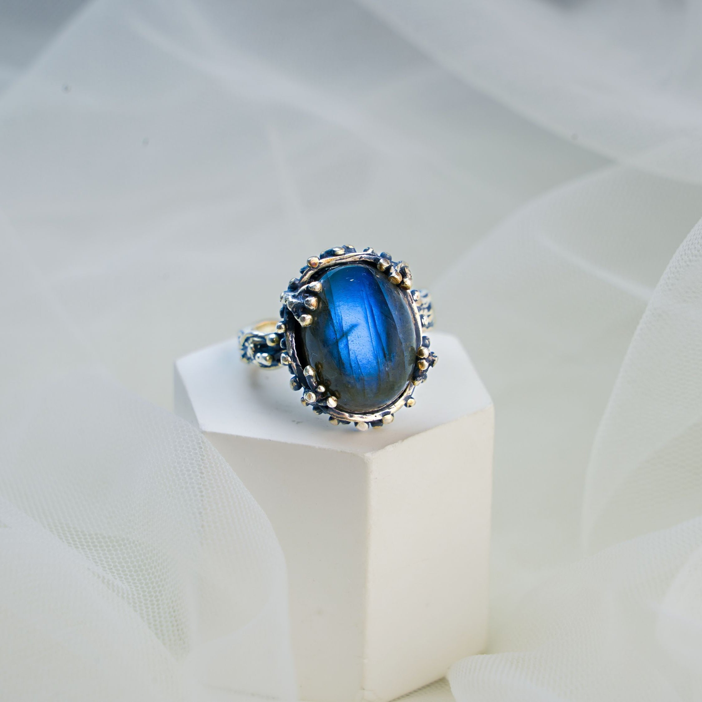 labradorite ring blue flash sterling silver statement ring