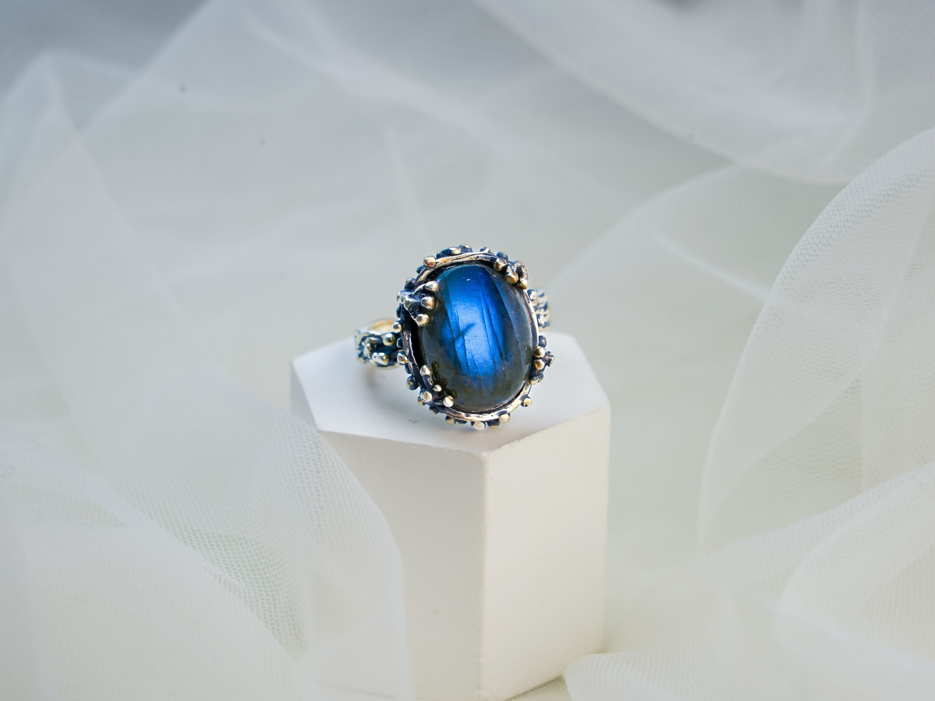 labradorite ring blue flash sterling silver statement ring