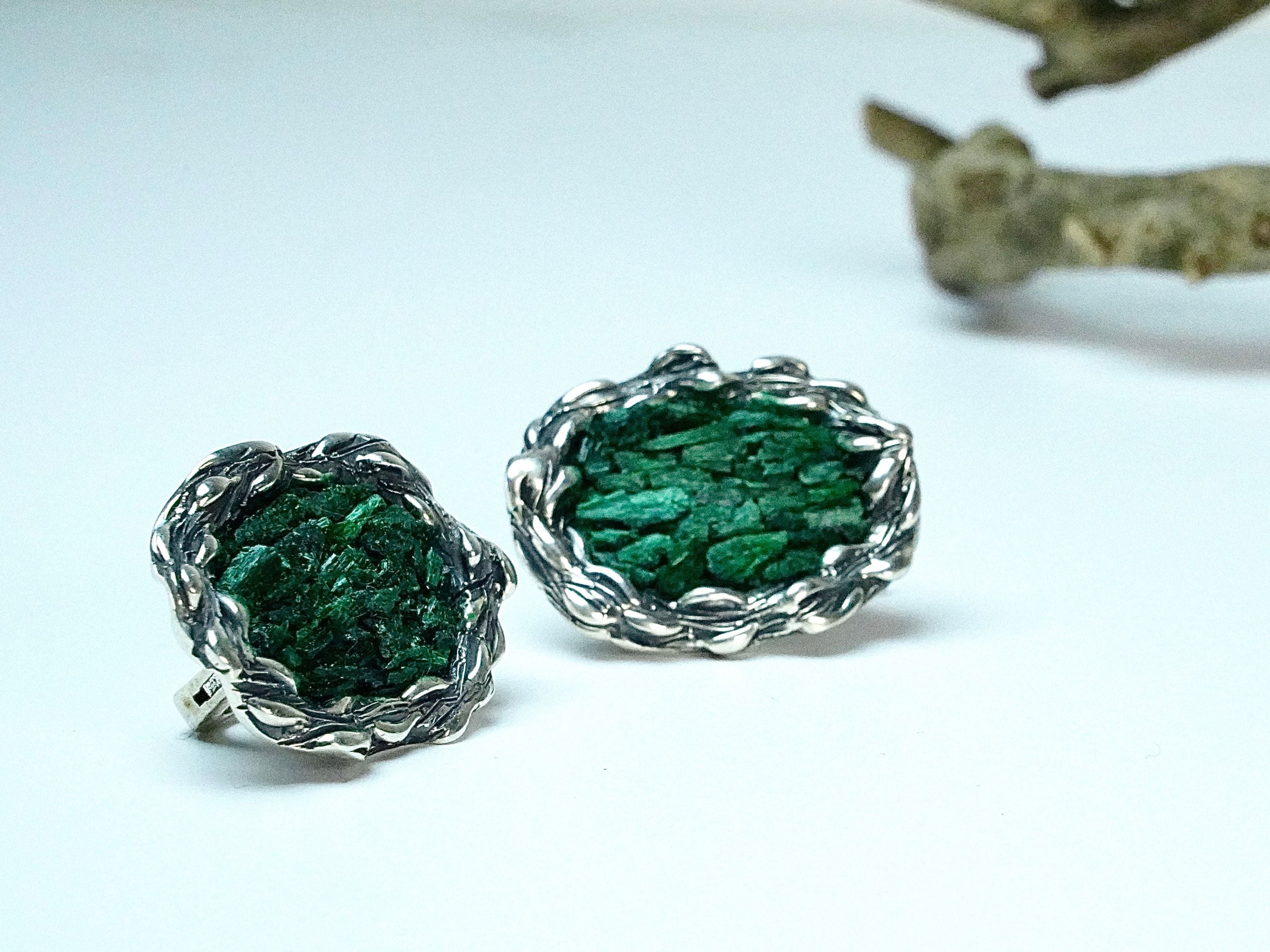 Malachite earrings clean front view green gemstone statement earrings