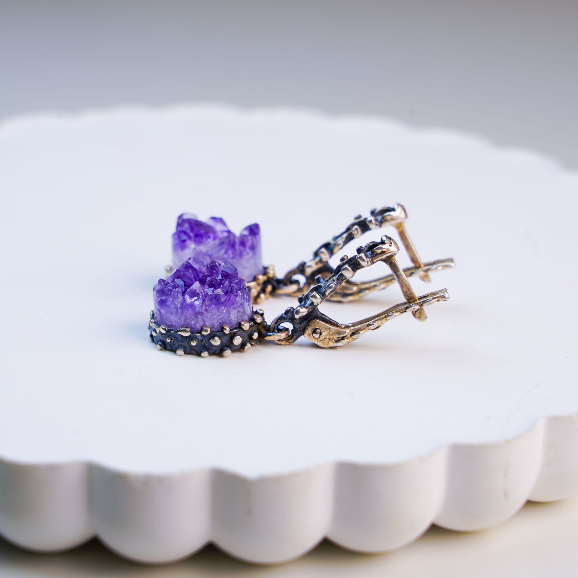 amethyst earrings deep purple stone elegant silver jewelry