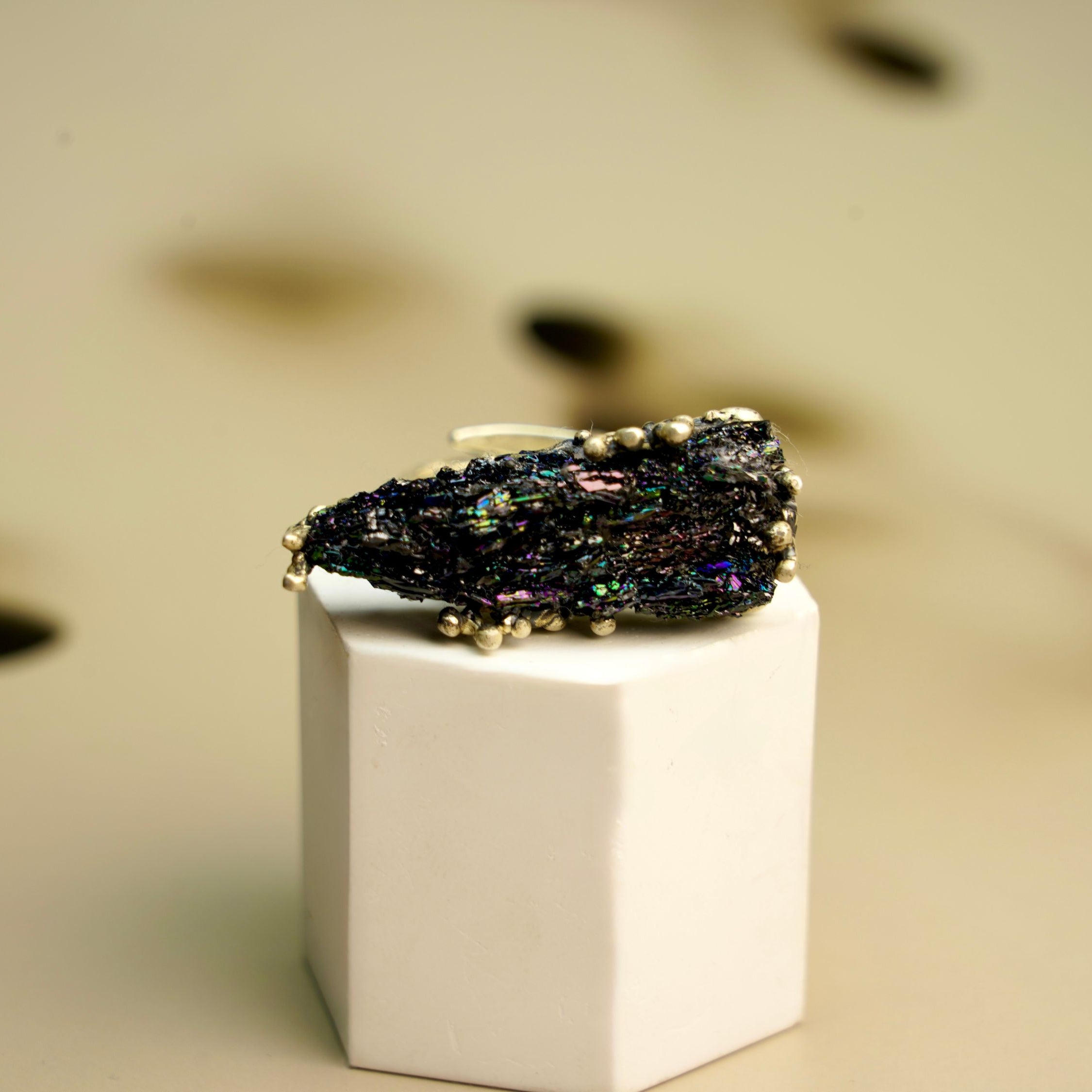 raw tourmaline ring black gemstone texture sterling silver ring