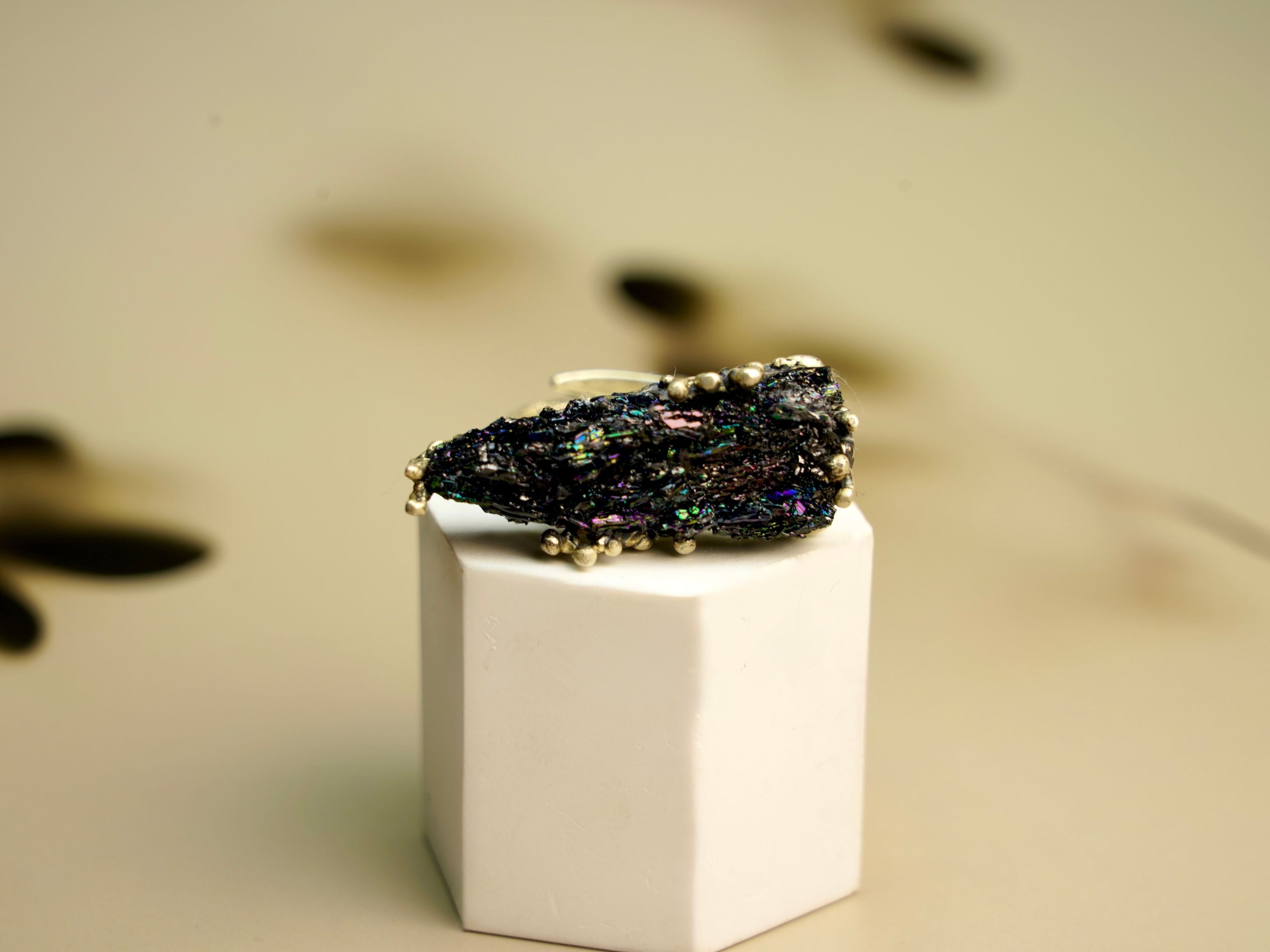 raw tourmaline ring black gemstone texture sterling silver ring