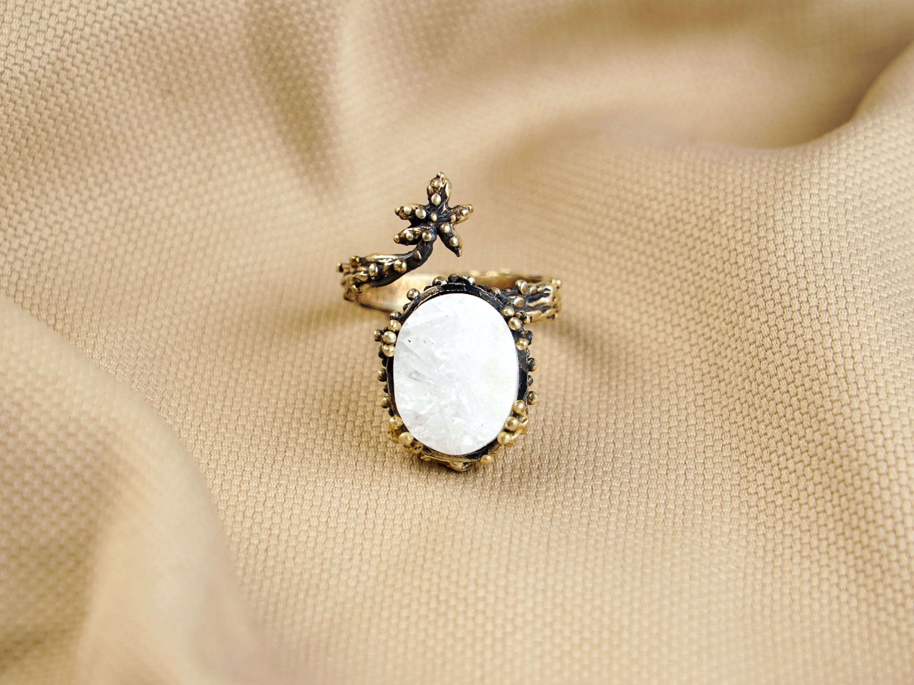 Moonstone ring soft glow close up natural gemstone dreamy aesthetic jewelry