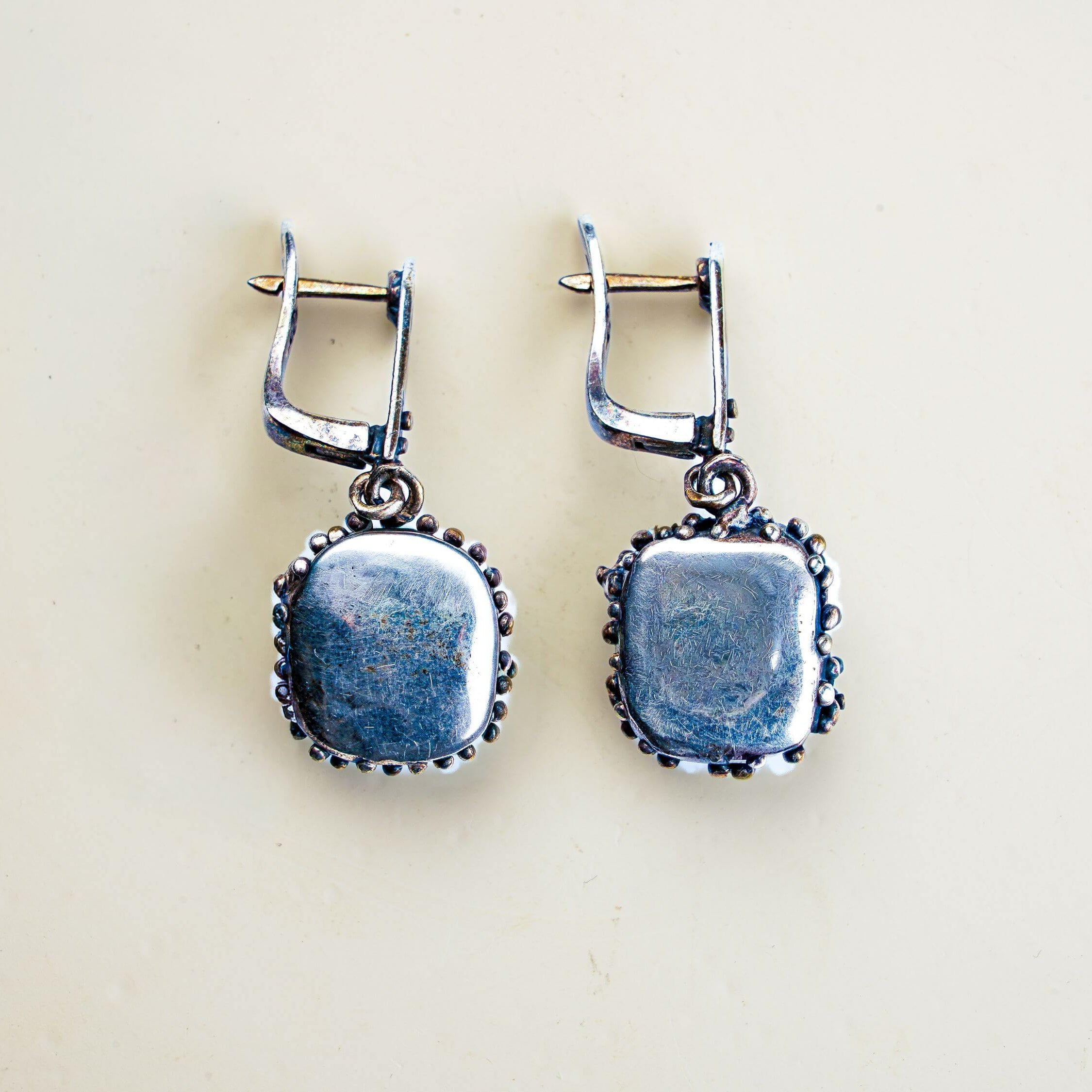Backside aquamarine earrings rear view leverback closure silver craftsmanship