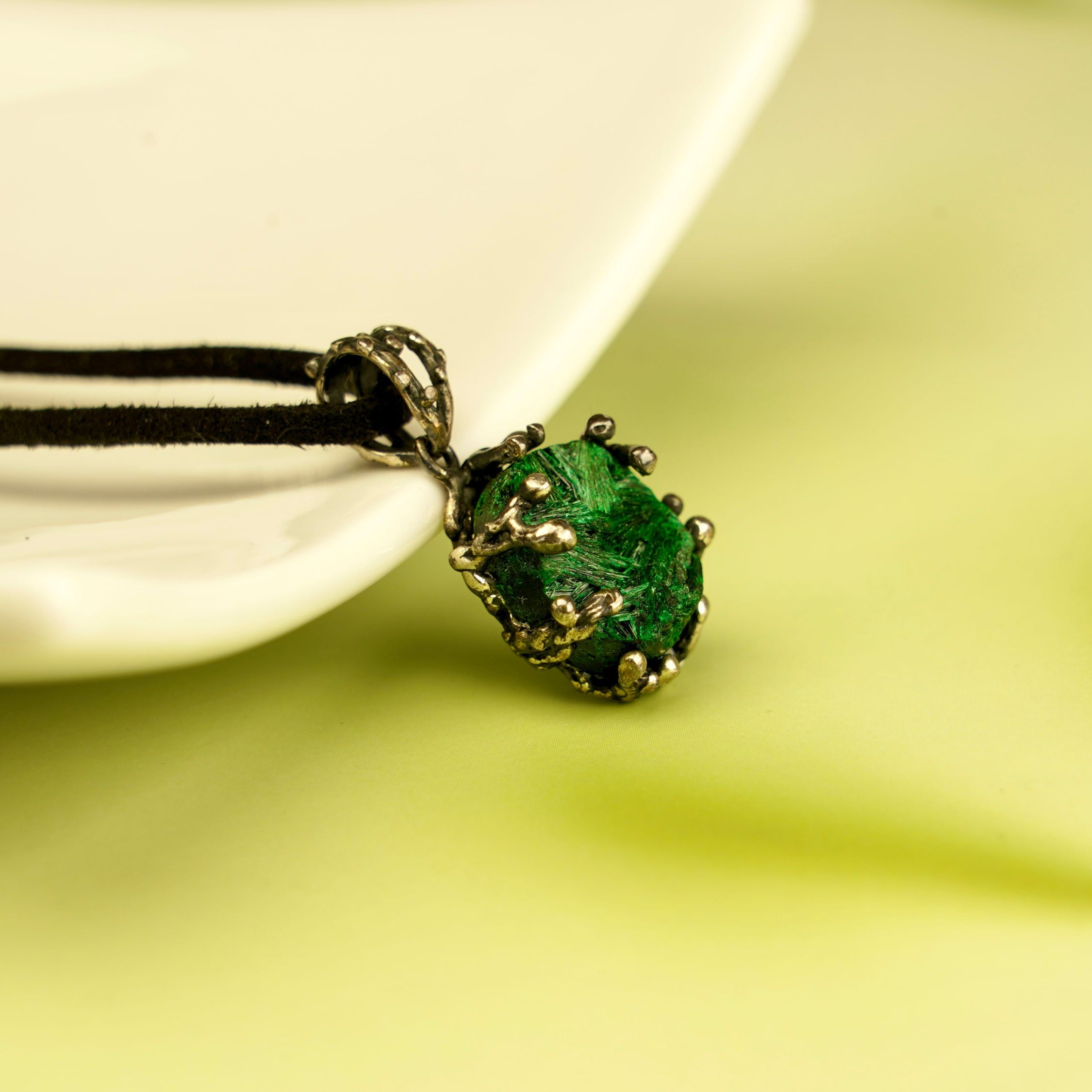 malachite necklace natural green gemstone sterling silver pendant