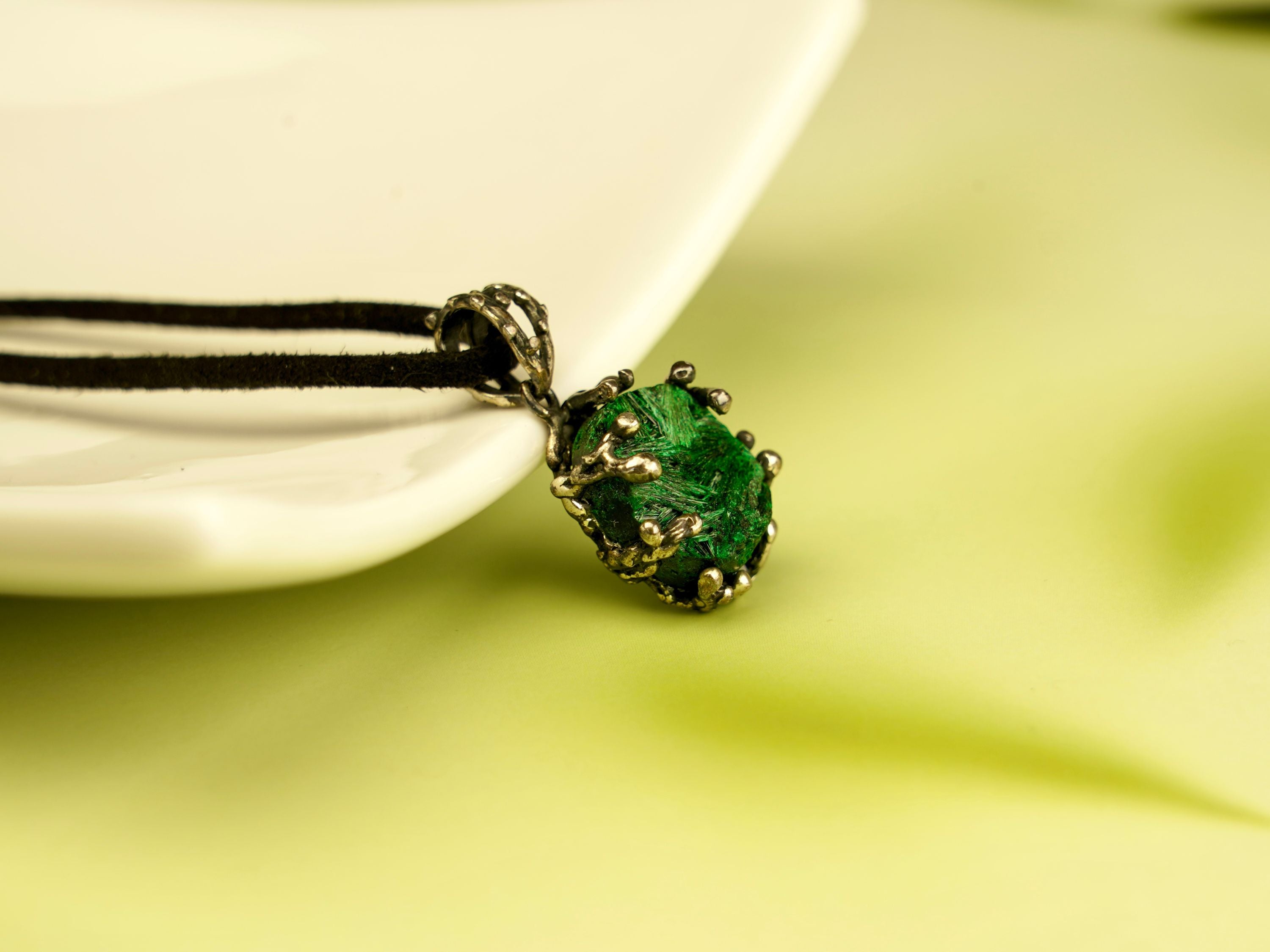 malachite necklace natural green gemstone sterling silver pendant