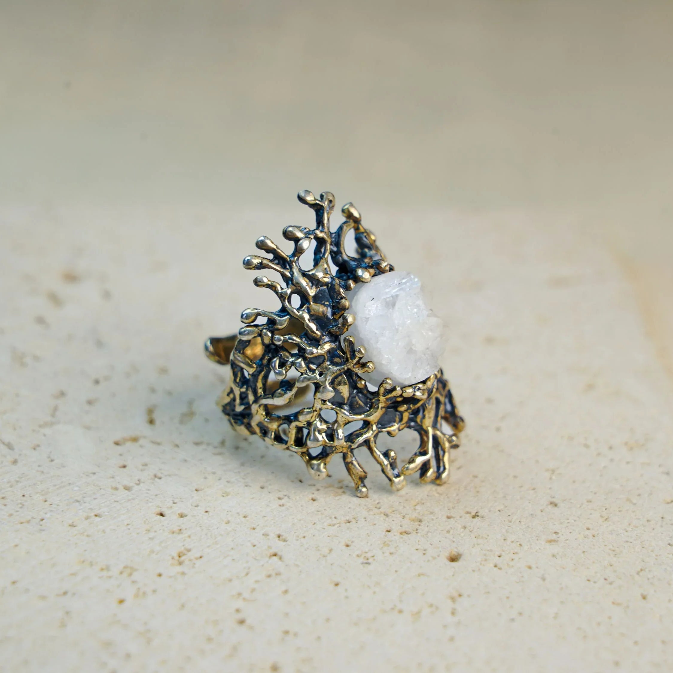 Moonstone ring aesthetic view natural gemstone sculptural silver jewelry