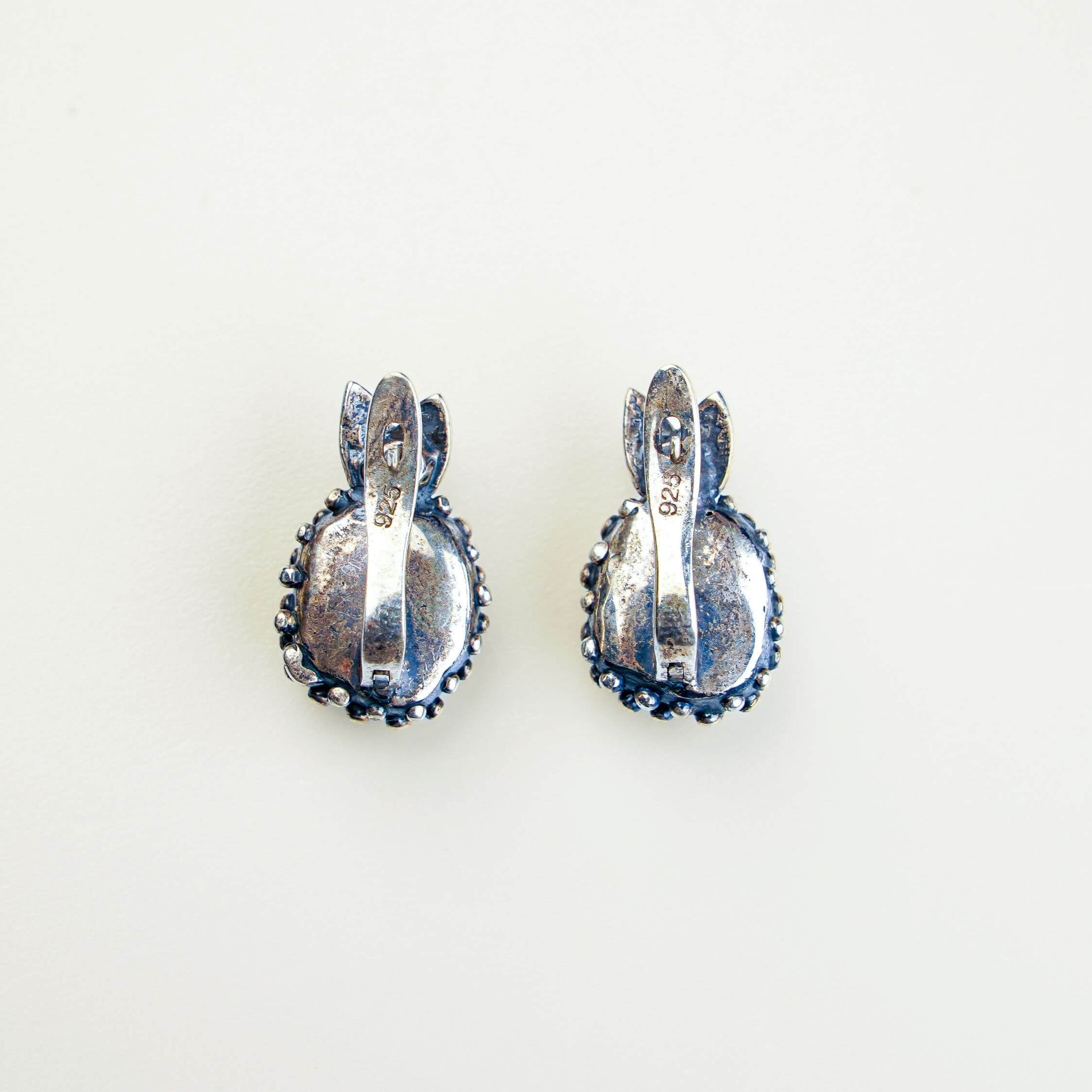 Detailed view of the secure English lock closure on the silver aquamarine earrings