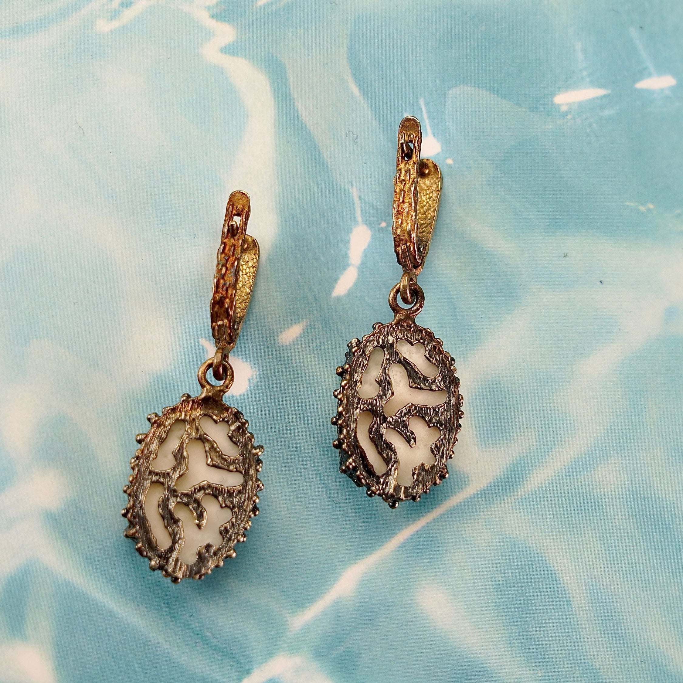 Backside moonstone drop earrings rear view leverback closure silver craftsmanship