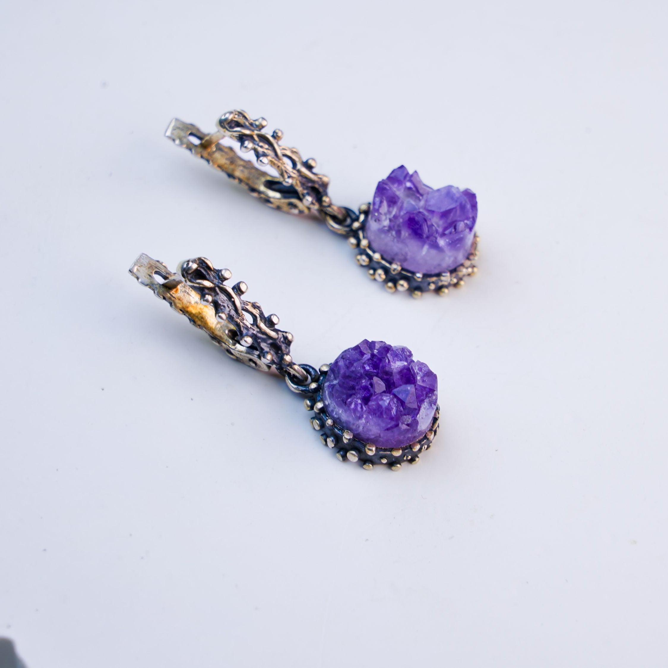 amethyst earrings purple crystal texture sterling silver jewelry
