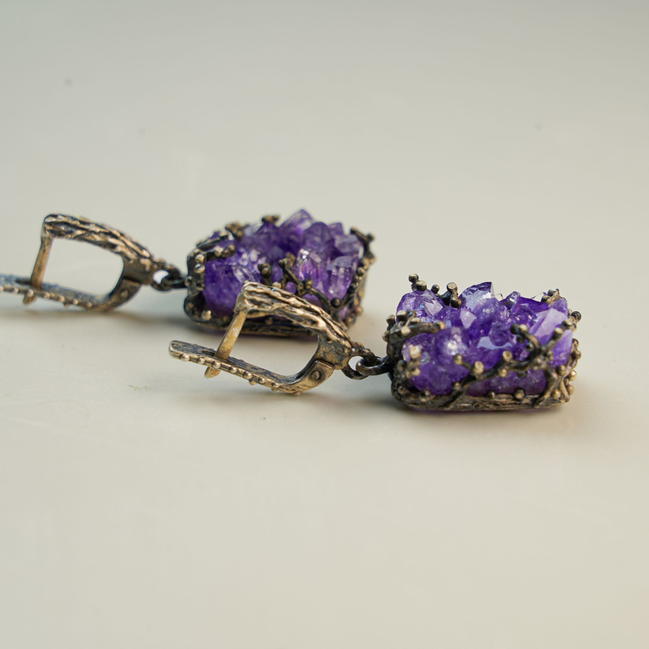 amethyst drop earrings purple gemstone movement dangle silver earrings