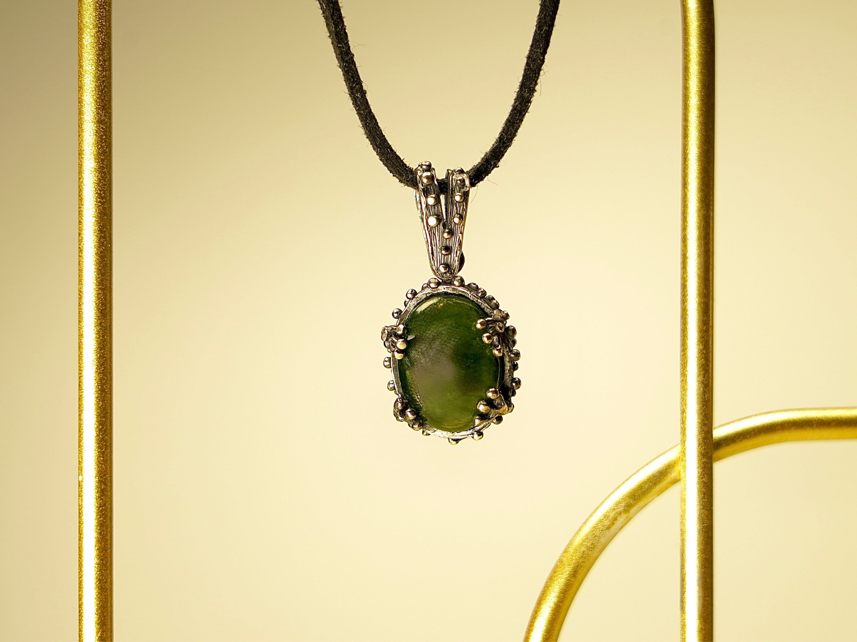 jade necklace angle view minimalist green gemstone pendant