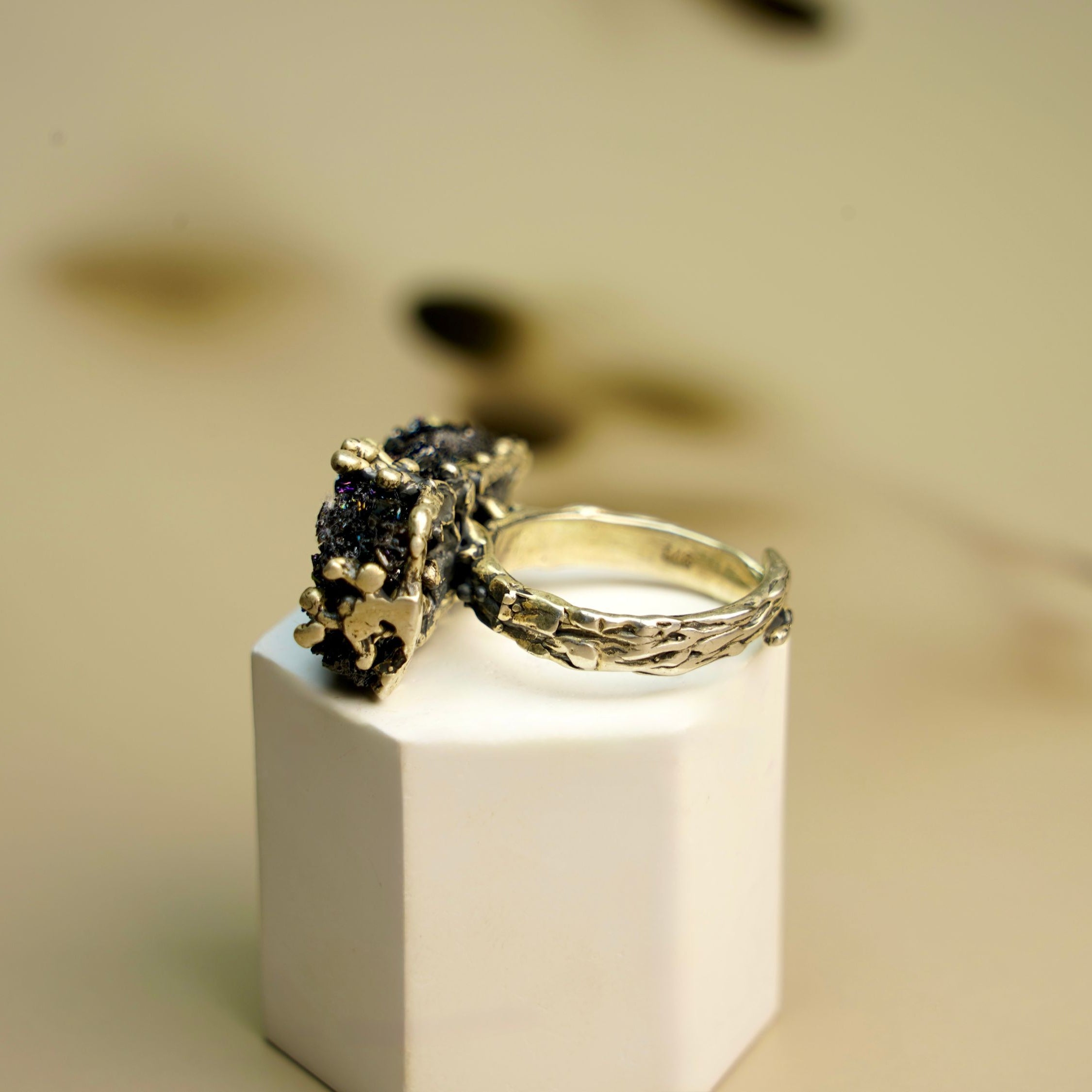 tourmaline ring profile view raw gemstone silver band structure