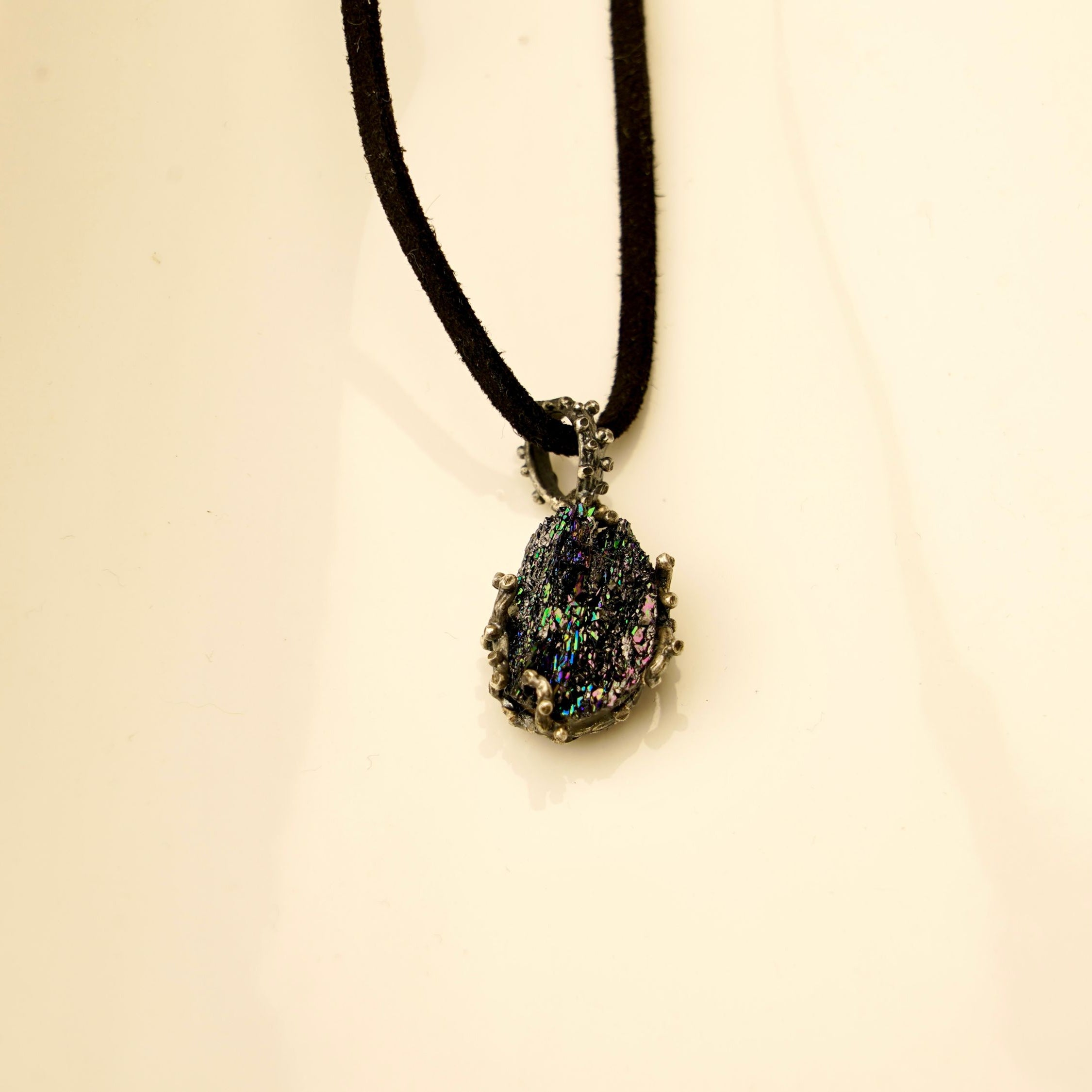 black tourmaline necklace angle view raw dark crystal jewelry
